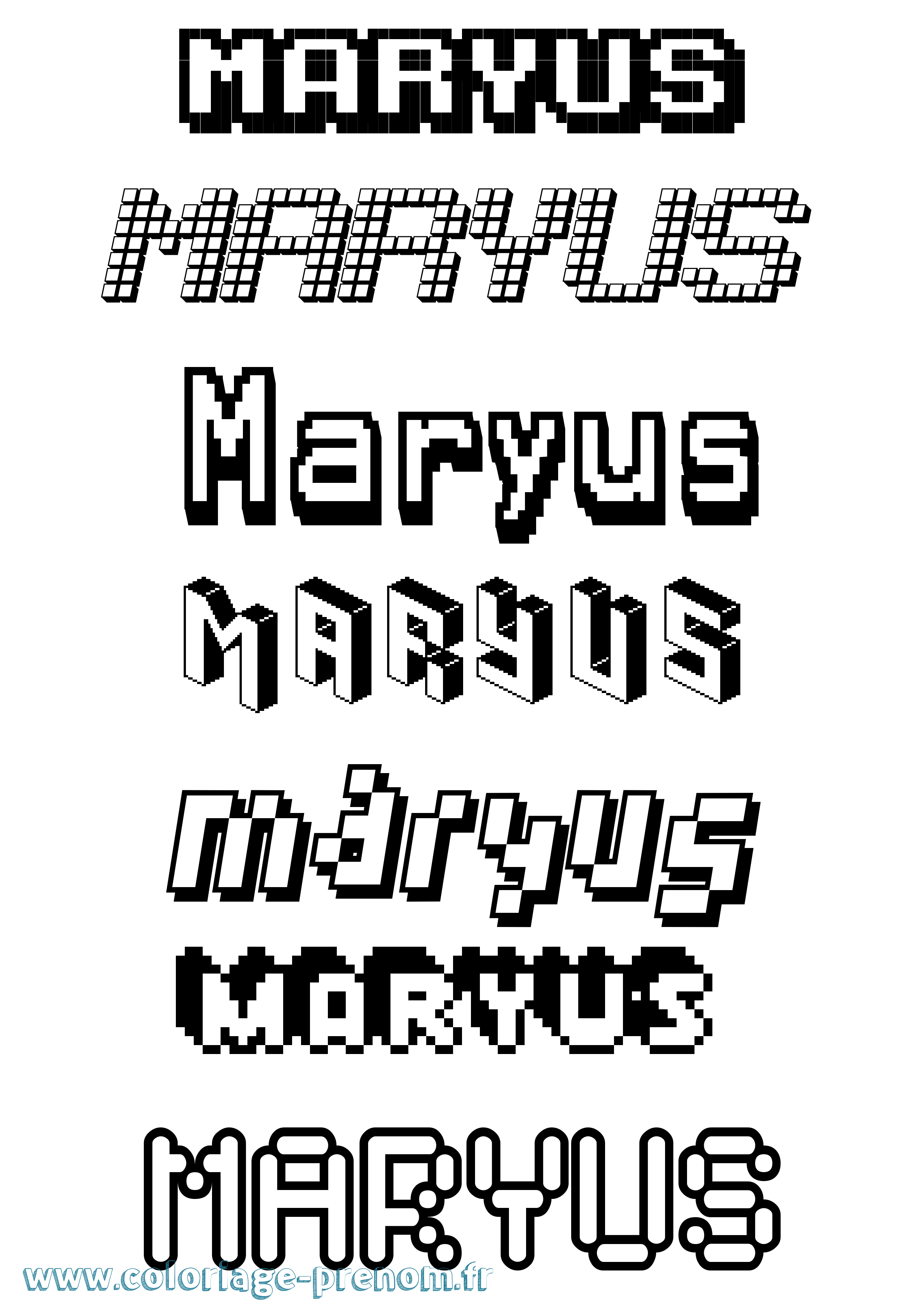 Coloriage prénom Maryus Pixel