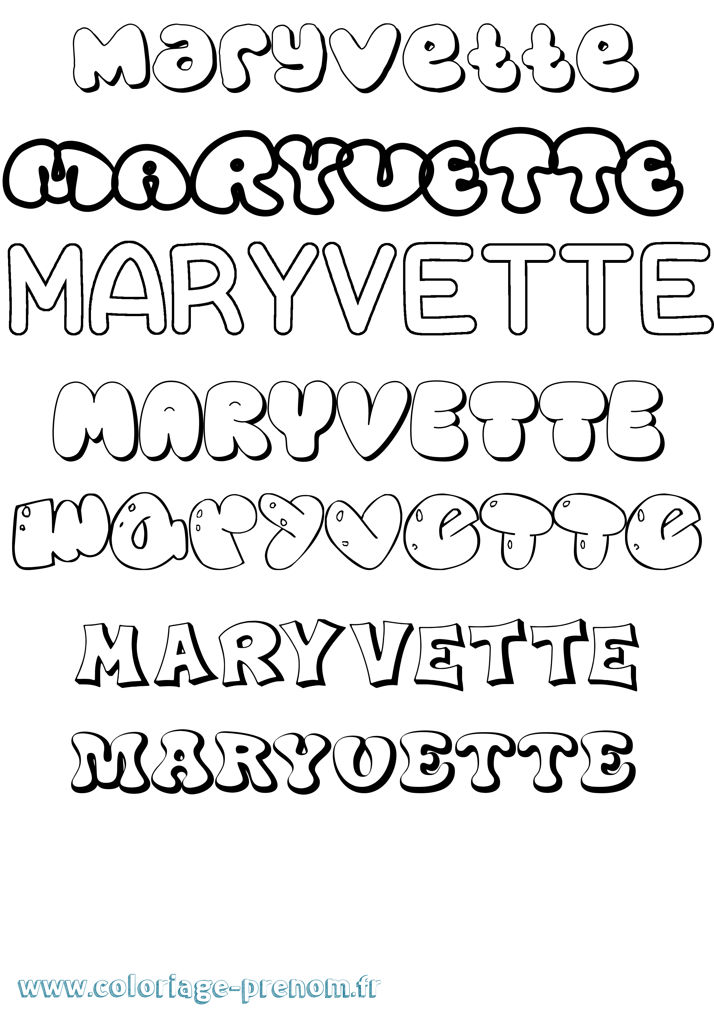 Coloriage prénom Maryvette Bubble