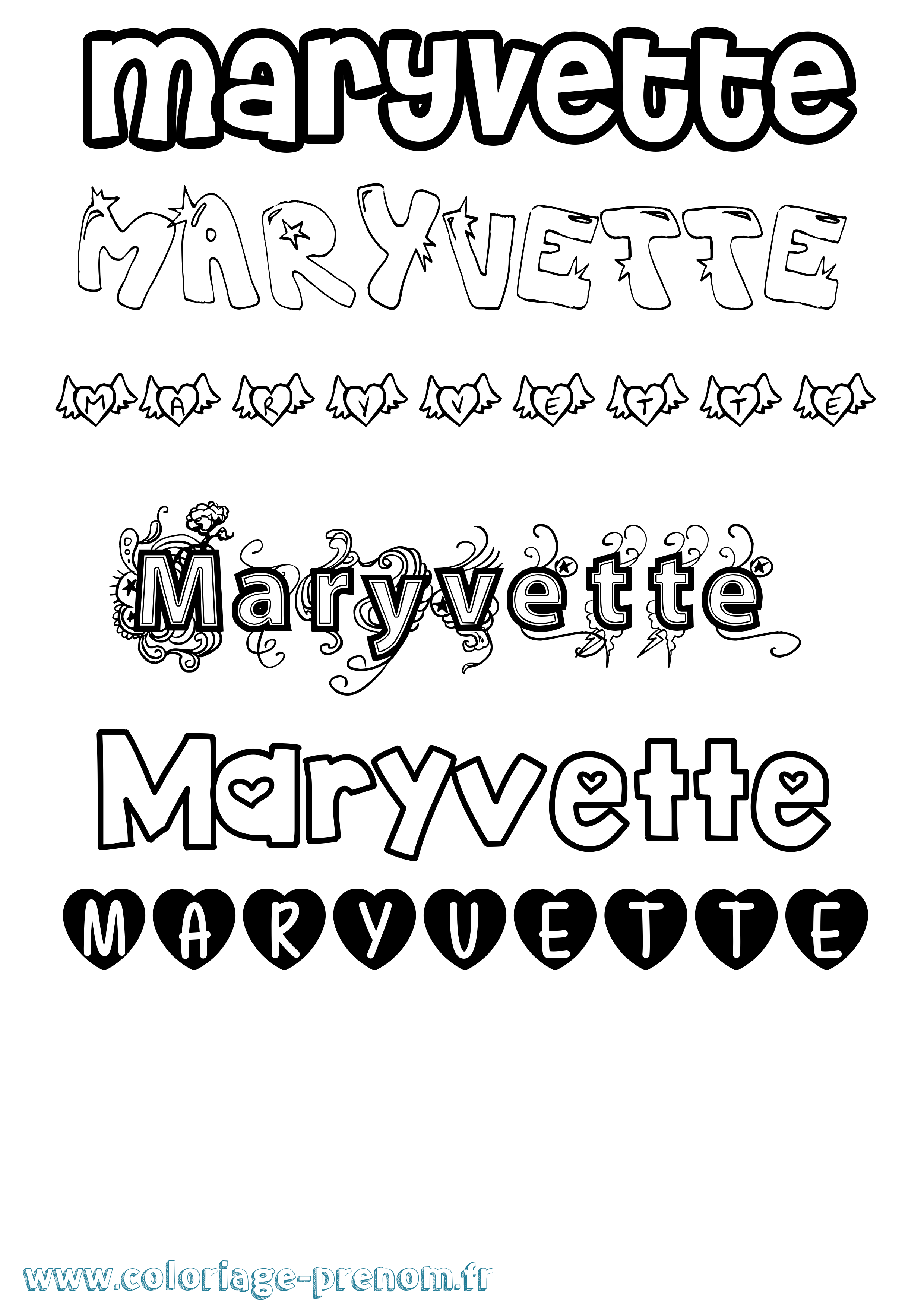 Coloriage prénom Maryvette Girly