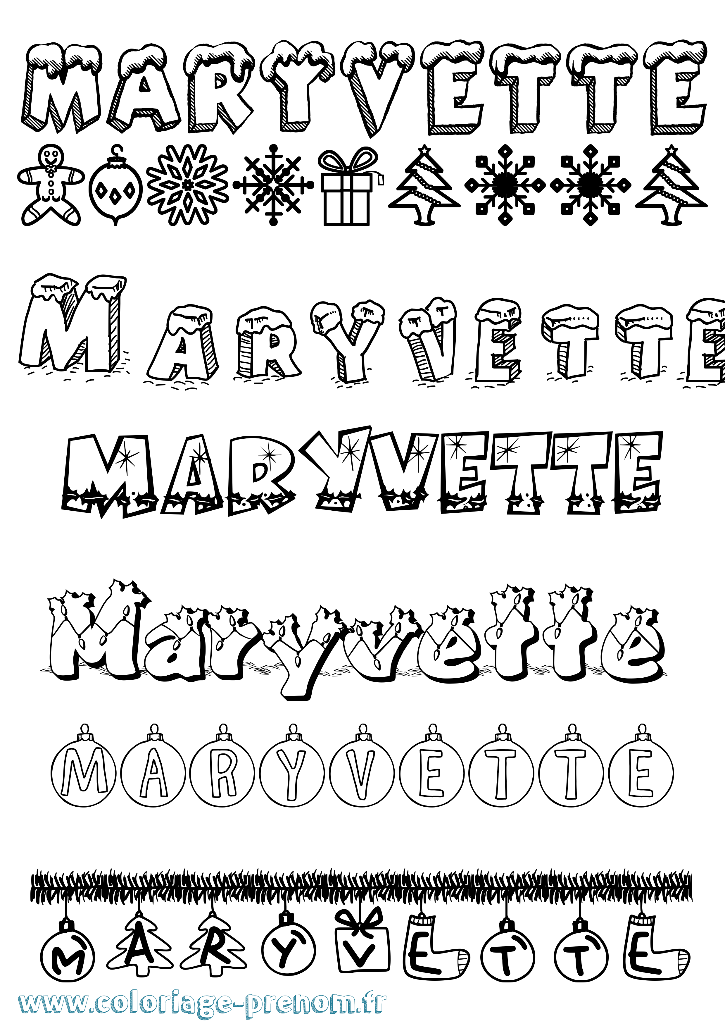Coloriage prénom Maryvette Noël