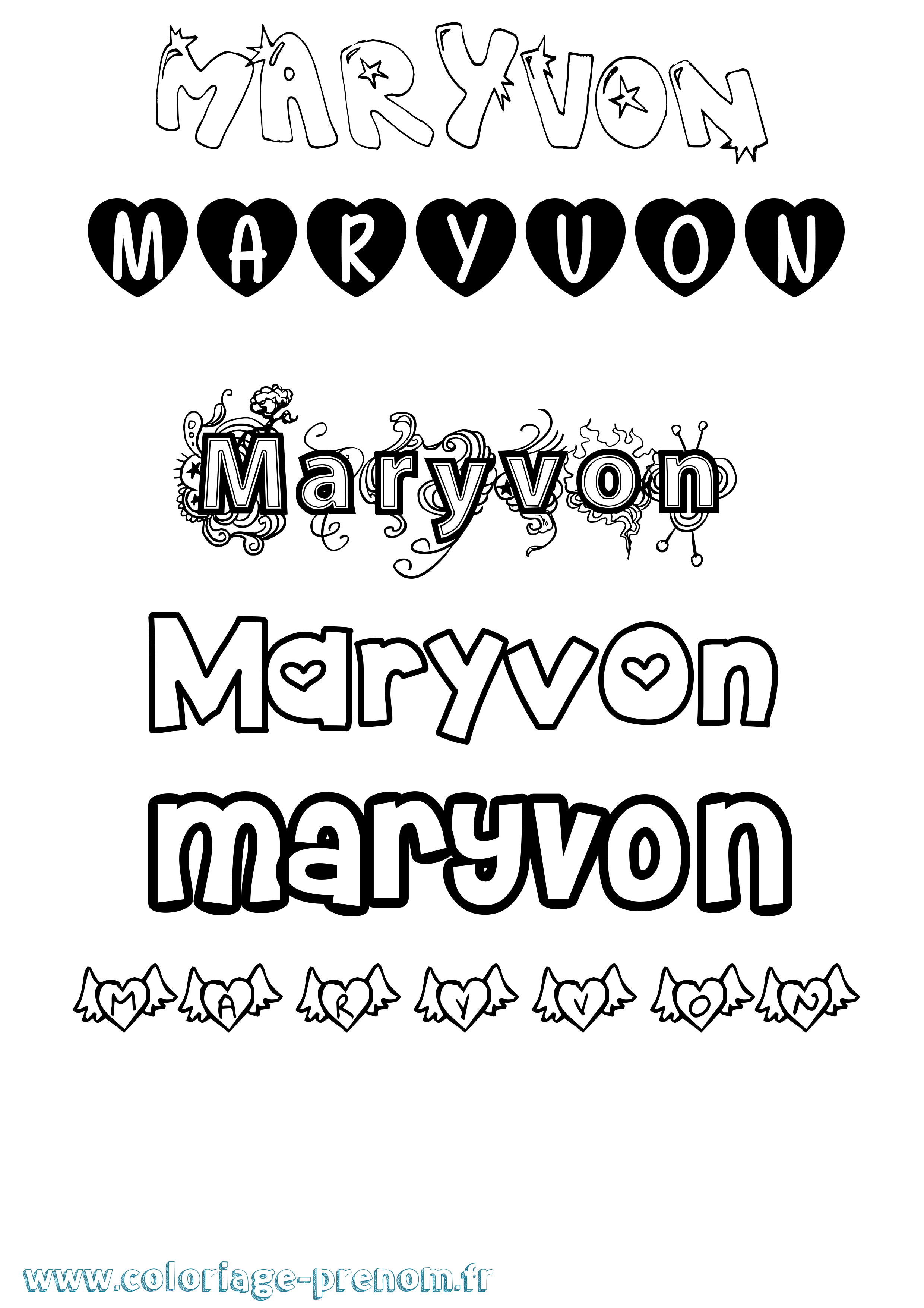 Coloriage prénom Maryvon Girly