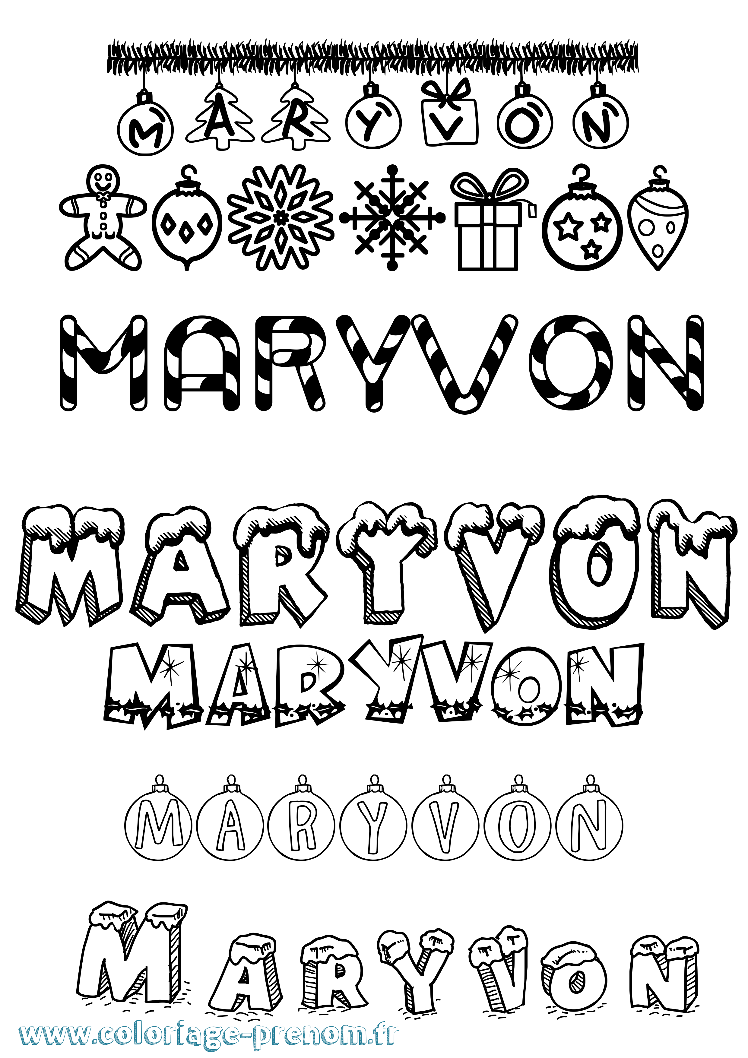 Coloriage prénom Maryvon Noël