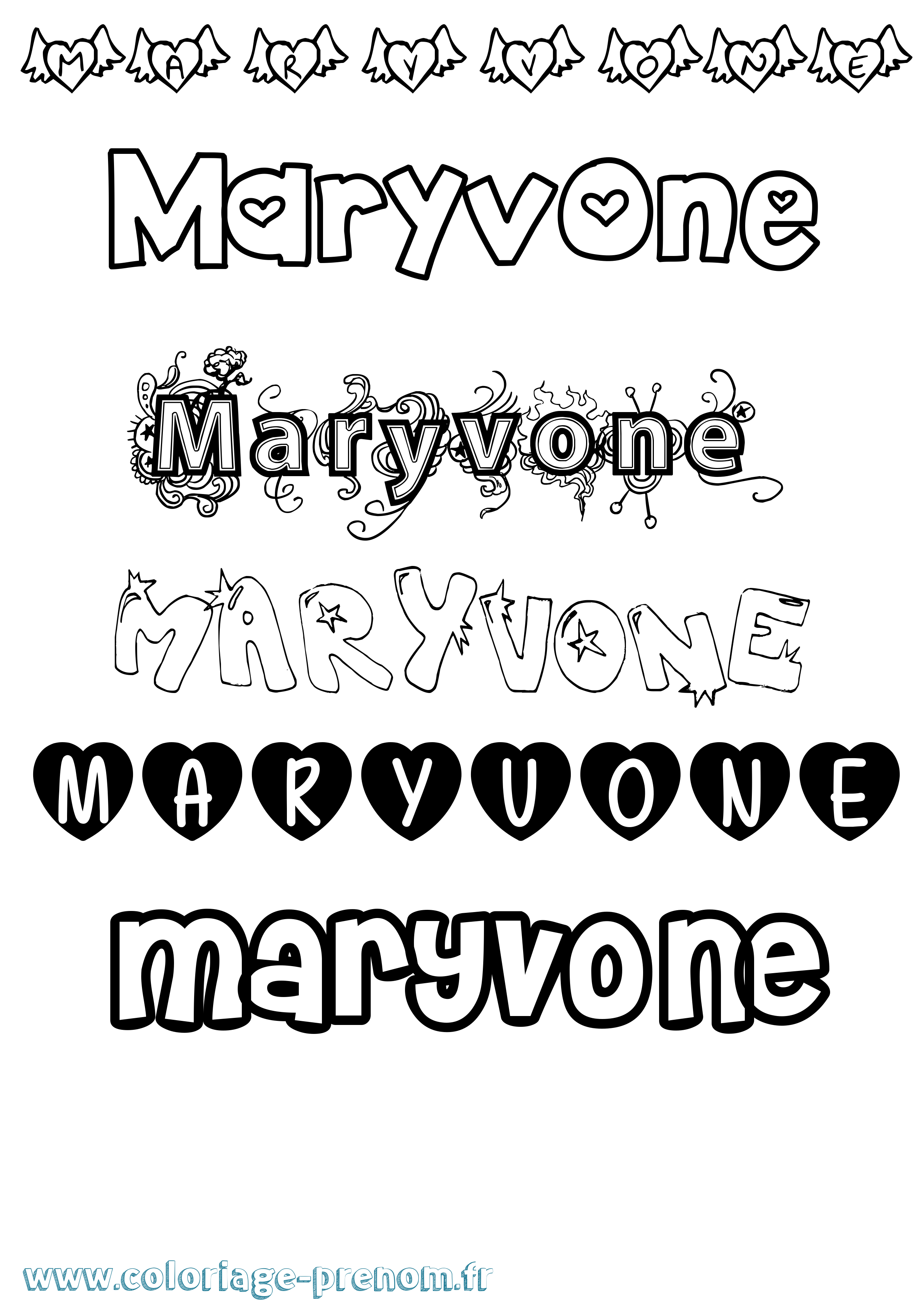Coloriage prénom Maryvone Girly