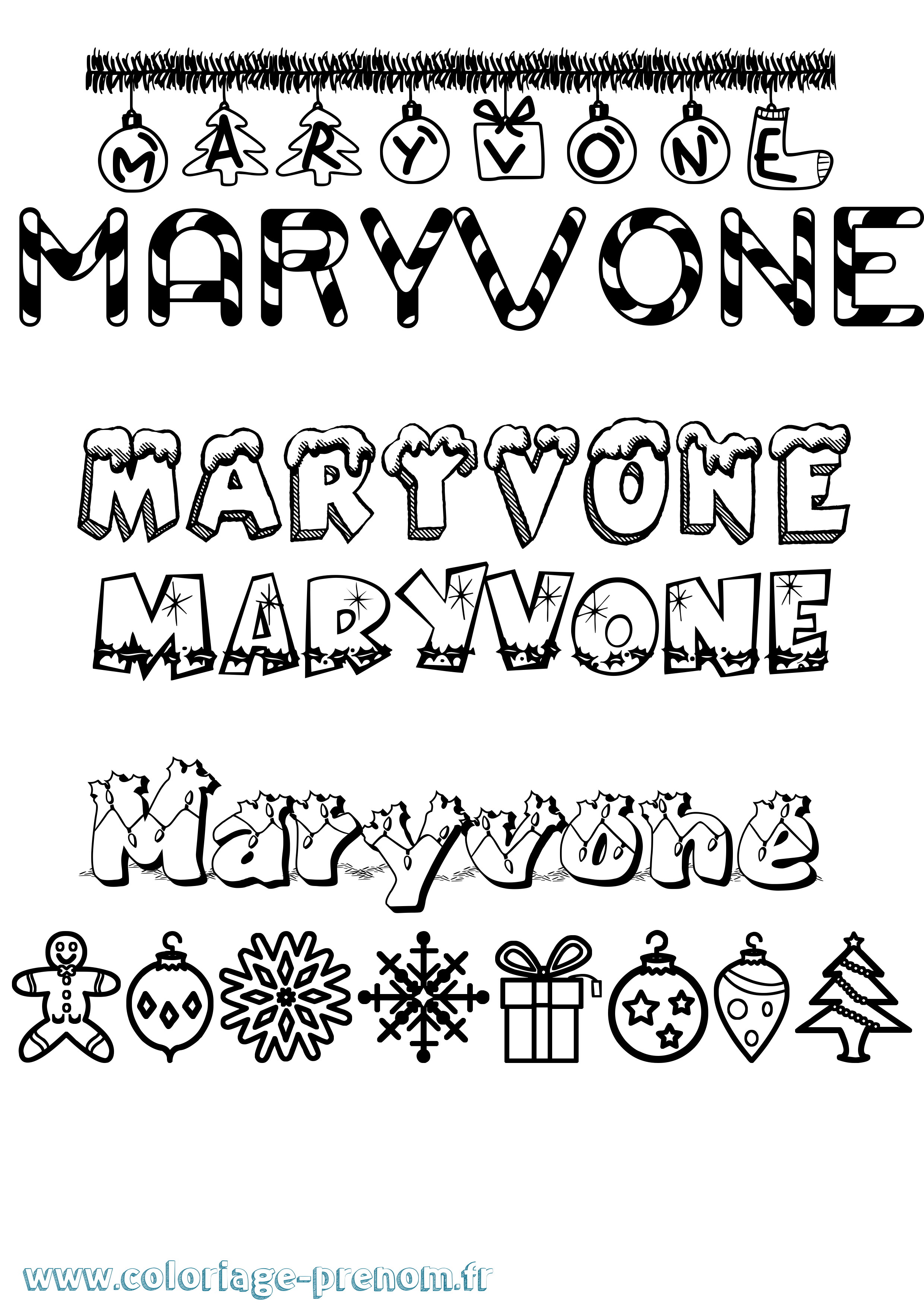 Coloriage prénom Maryvone Noël