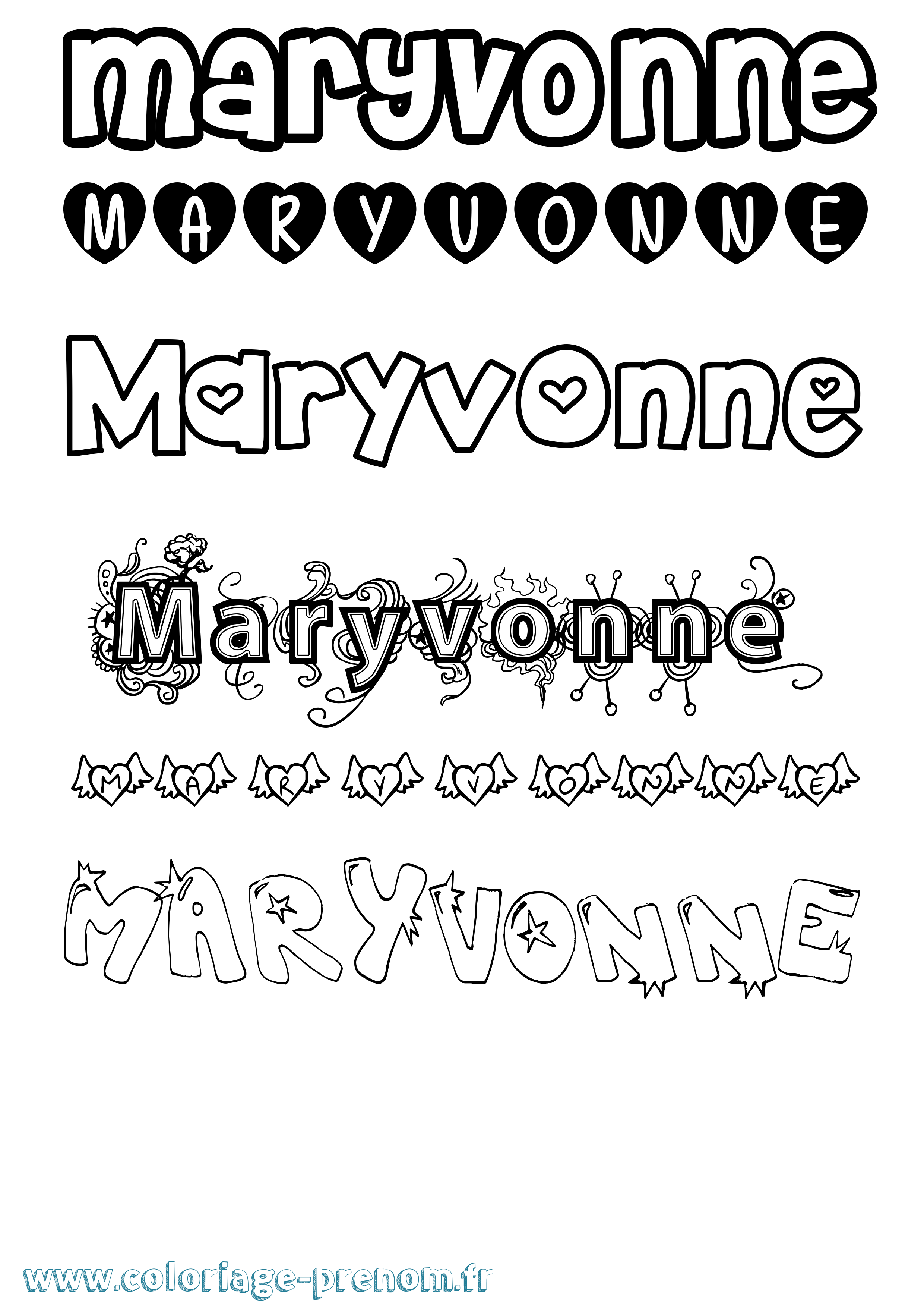 Coloriage prénom Maryvonne Girly