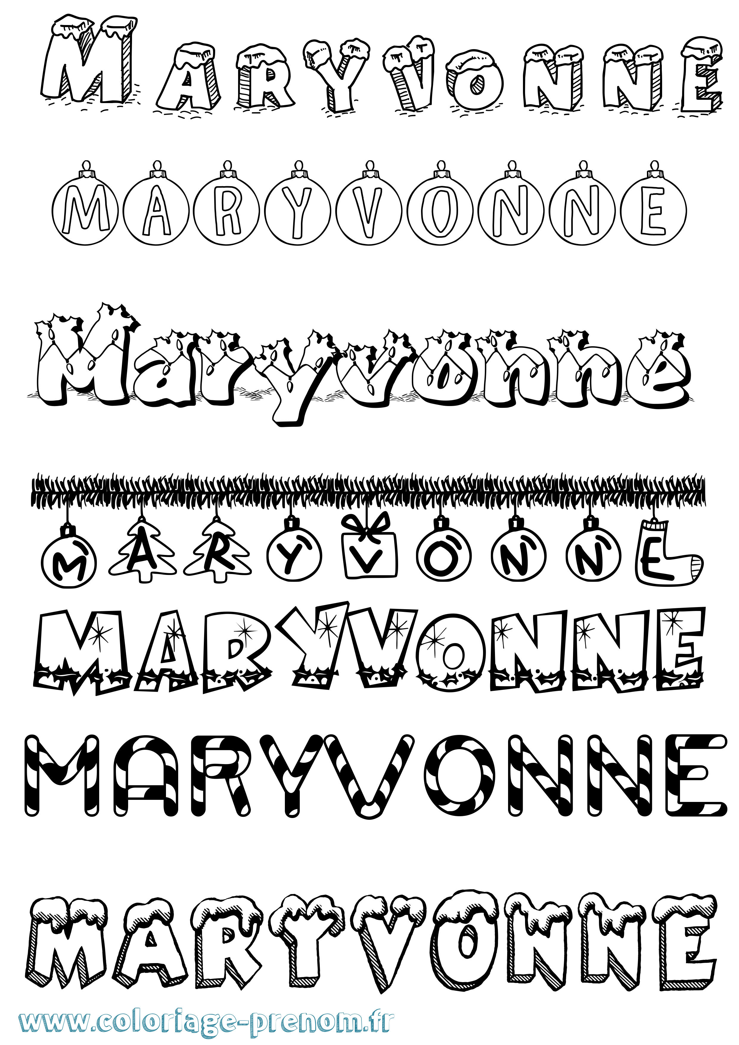 Coloriage prénom Maryvonne Noël