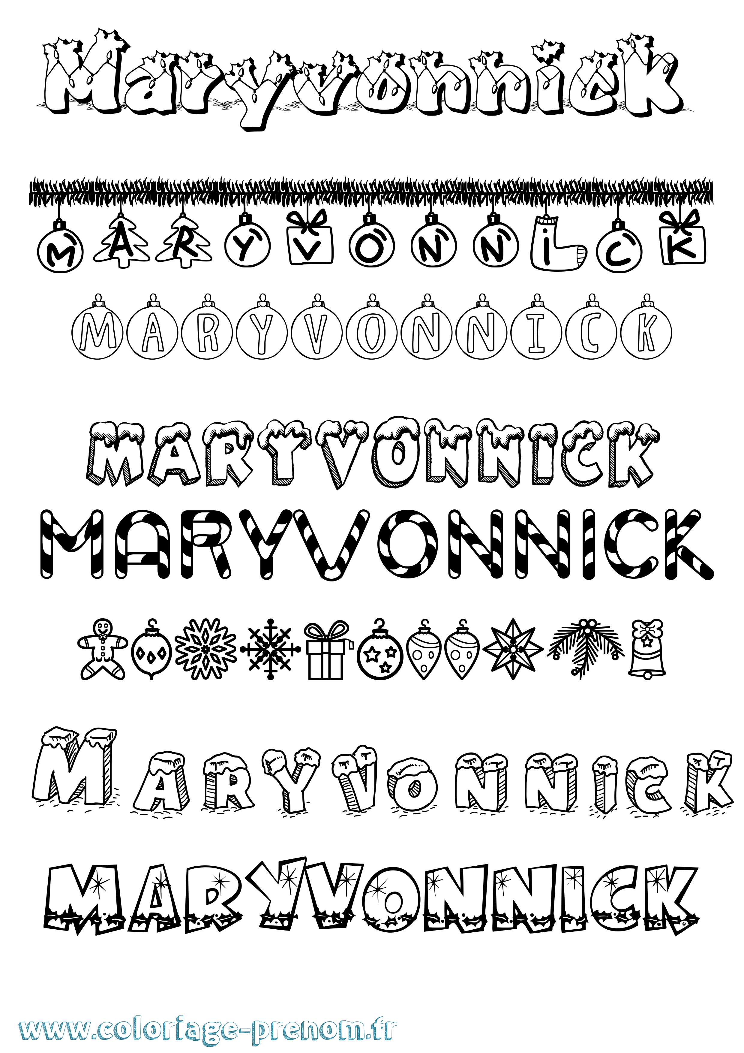 Coloriage prénom Maryvonnick Noël