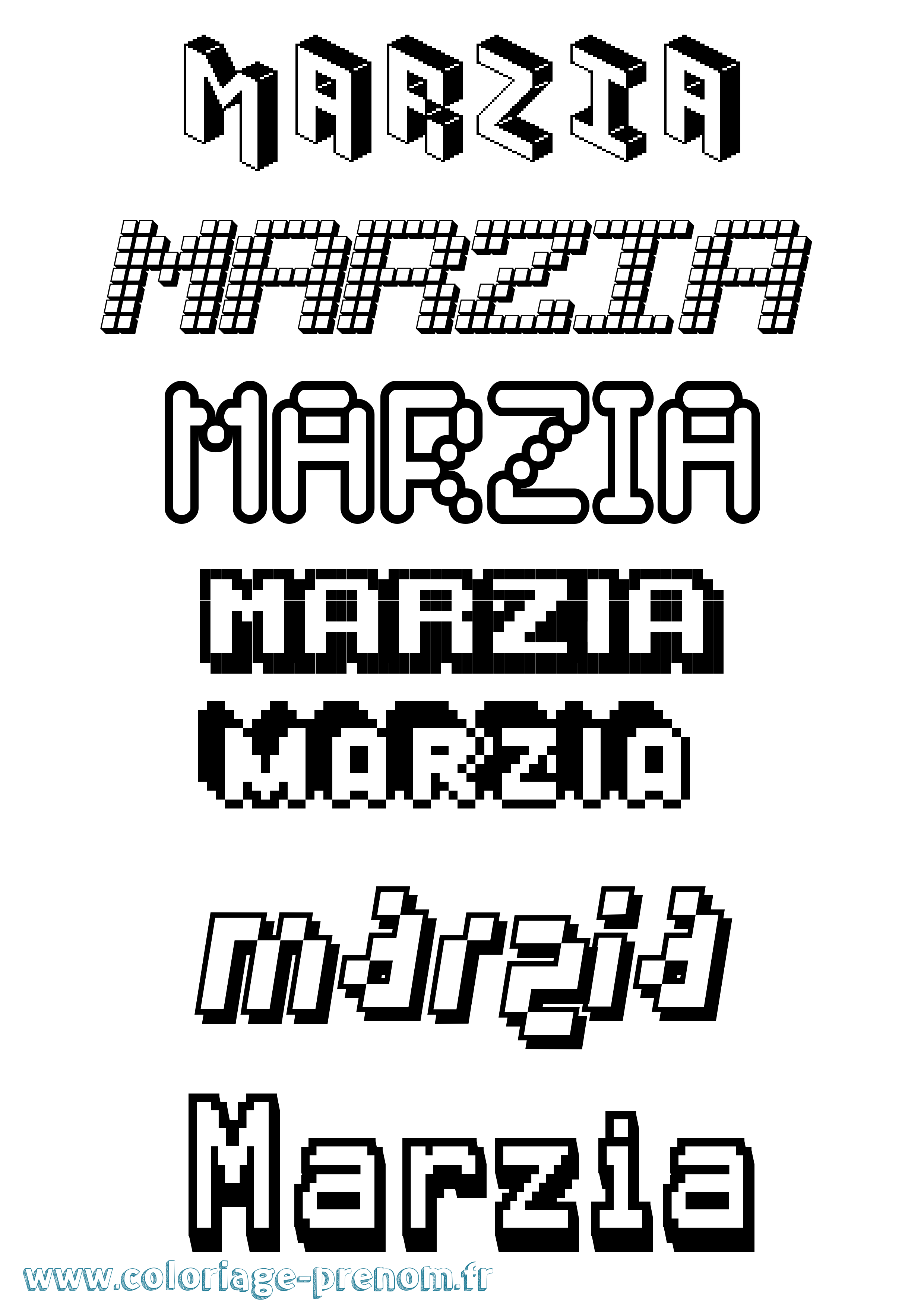 Coloriage prénom Marzia Pixel