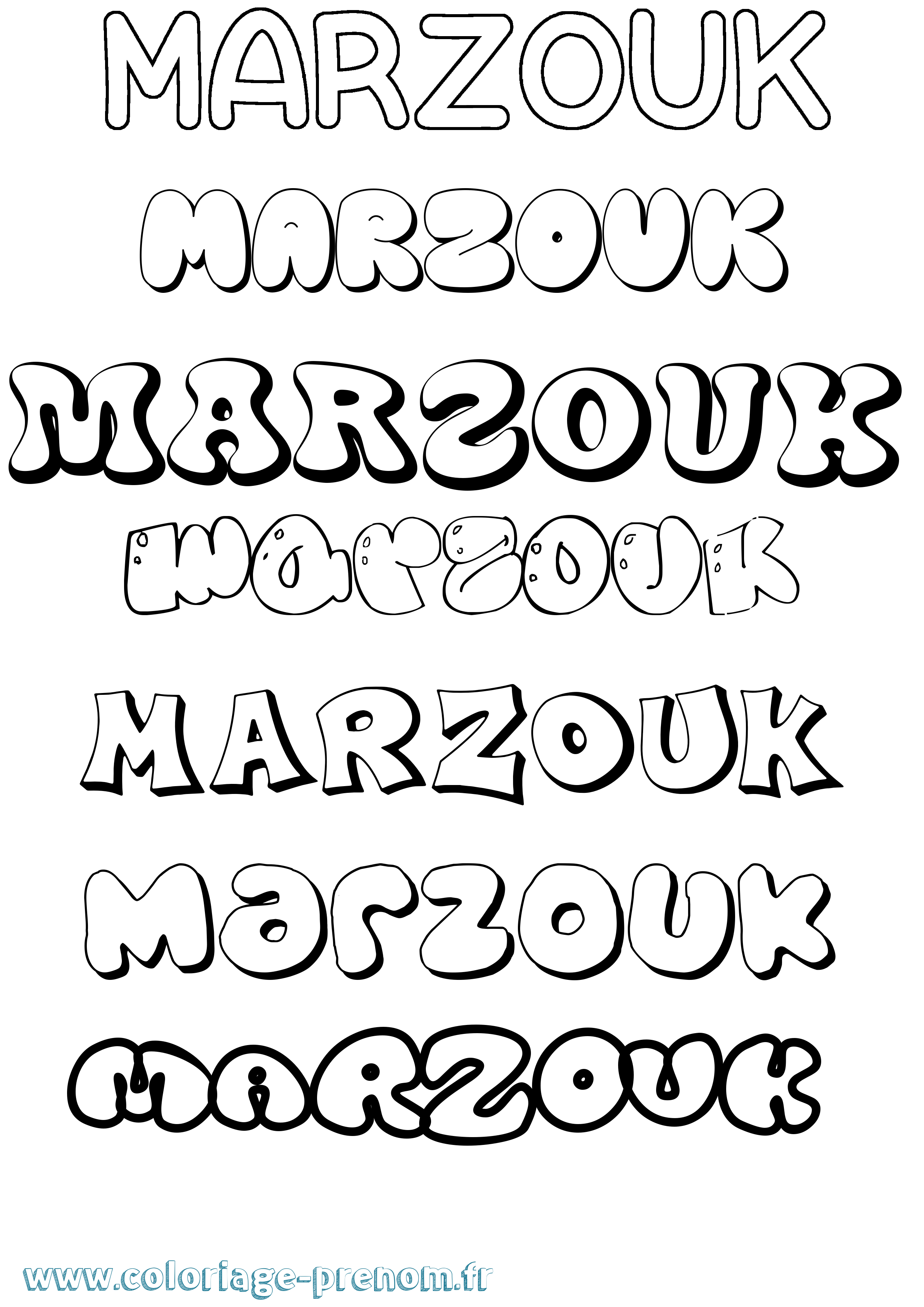 Coloriage prénom Marzouk Bubble