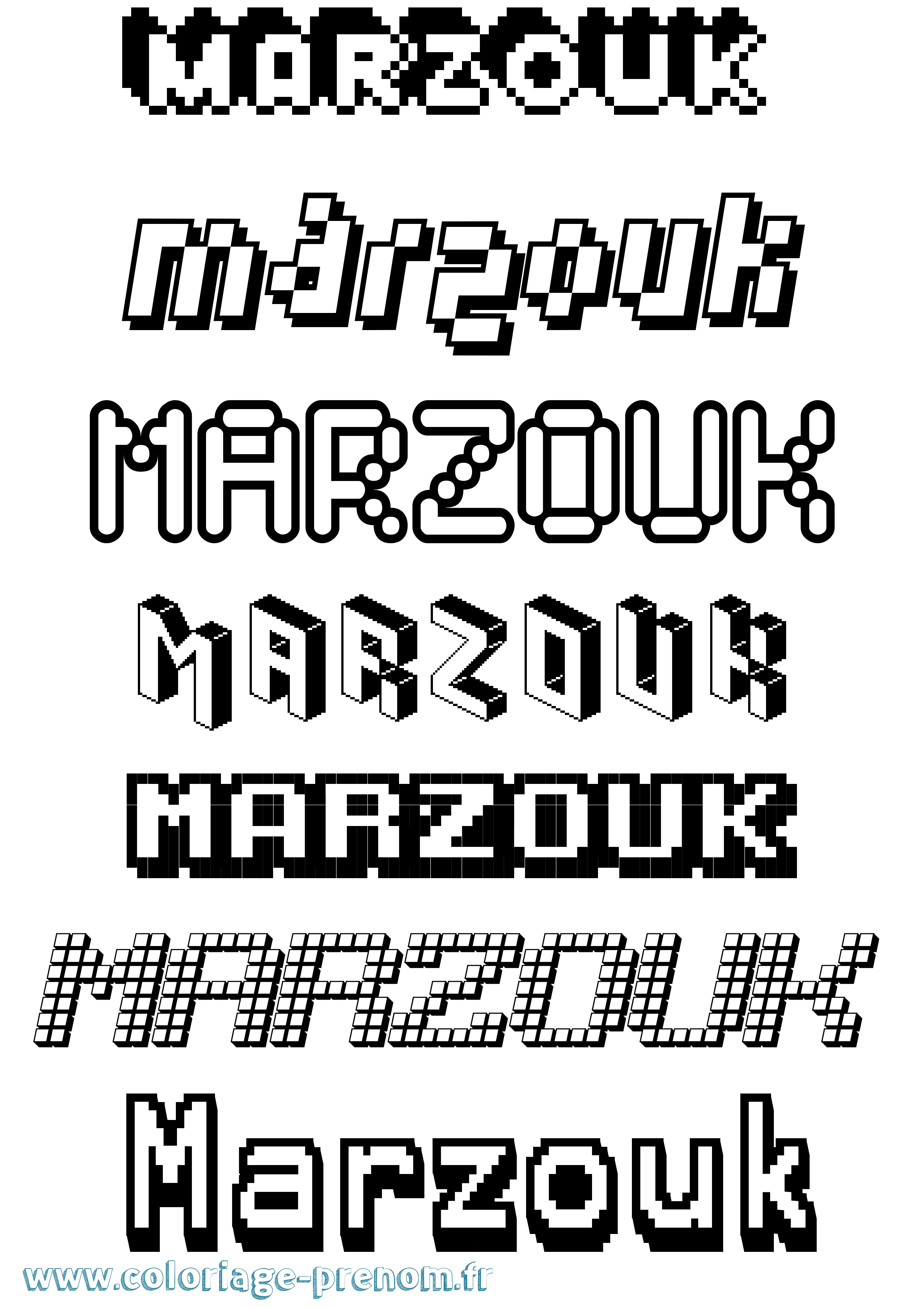 Coloriage prénom Marzouk Pixel