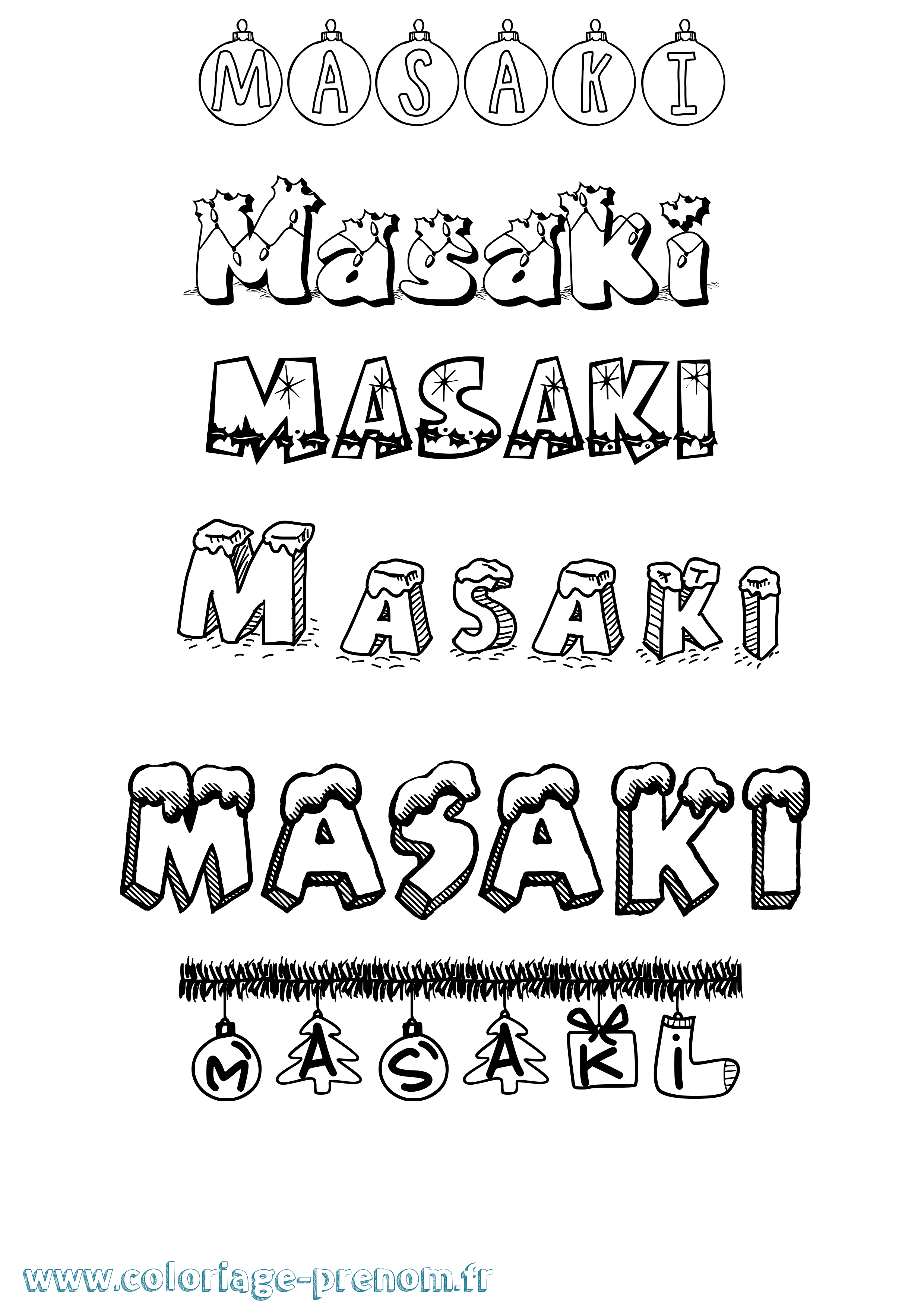 Coloriage prénom Masaki Noël