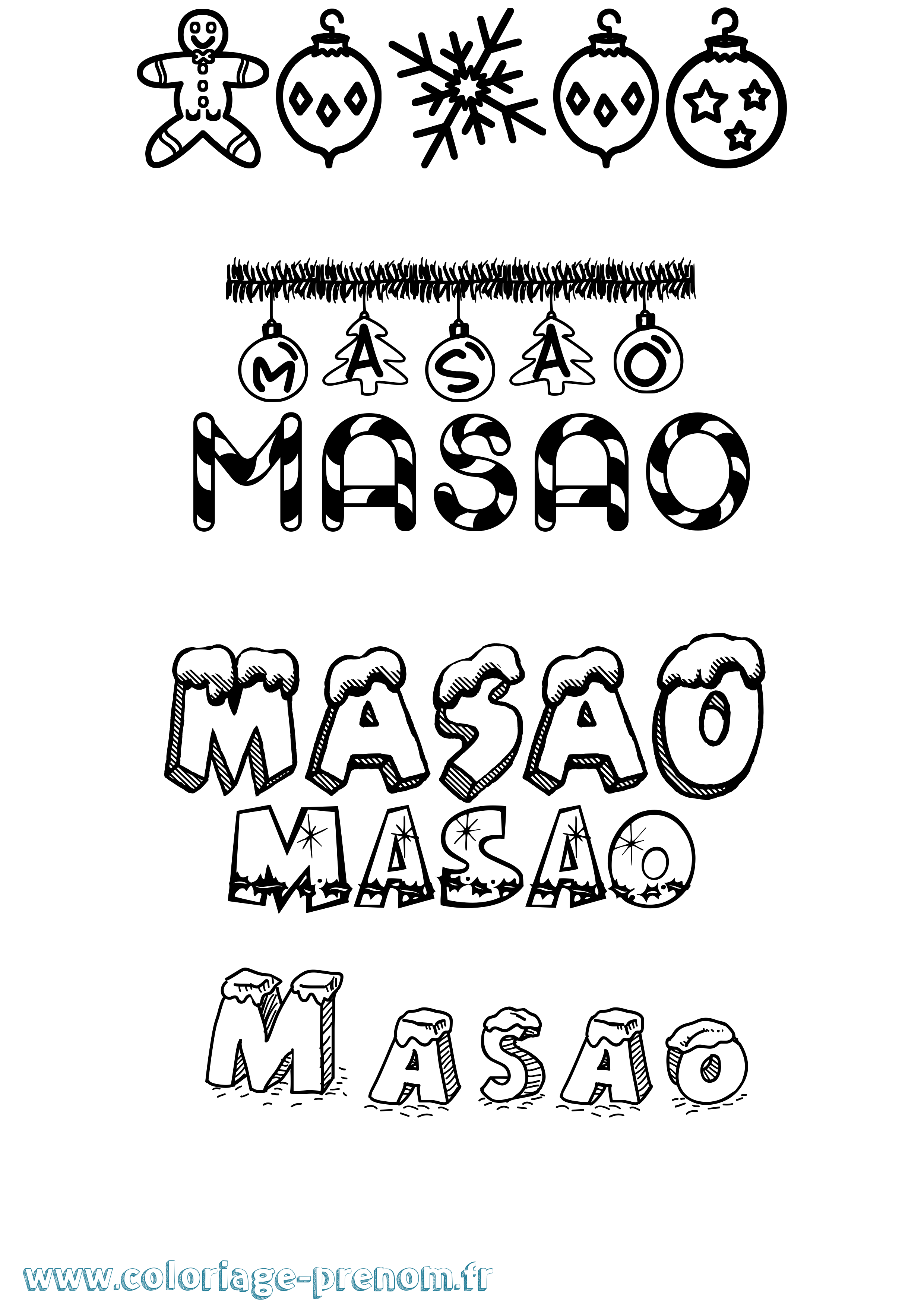Coloriage prénom Masao Noël