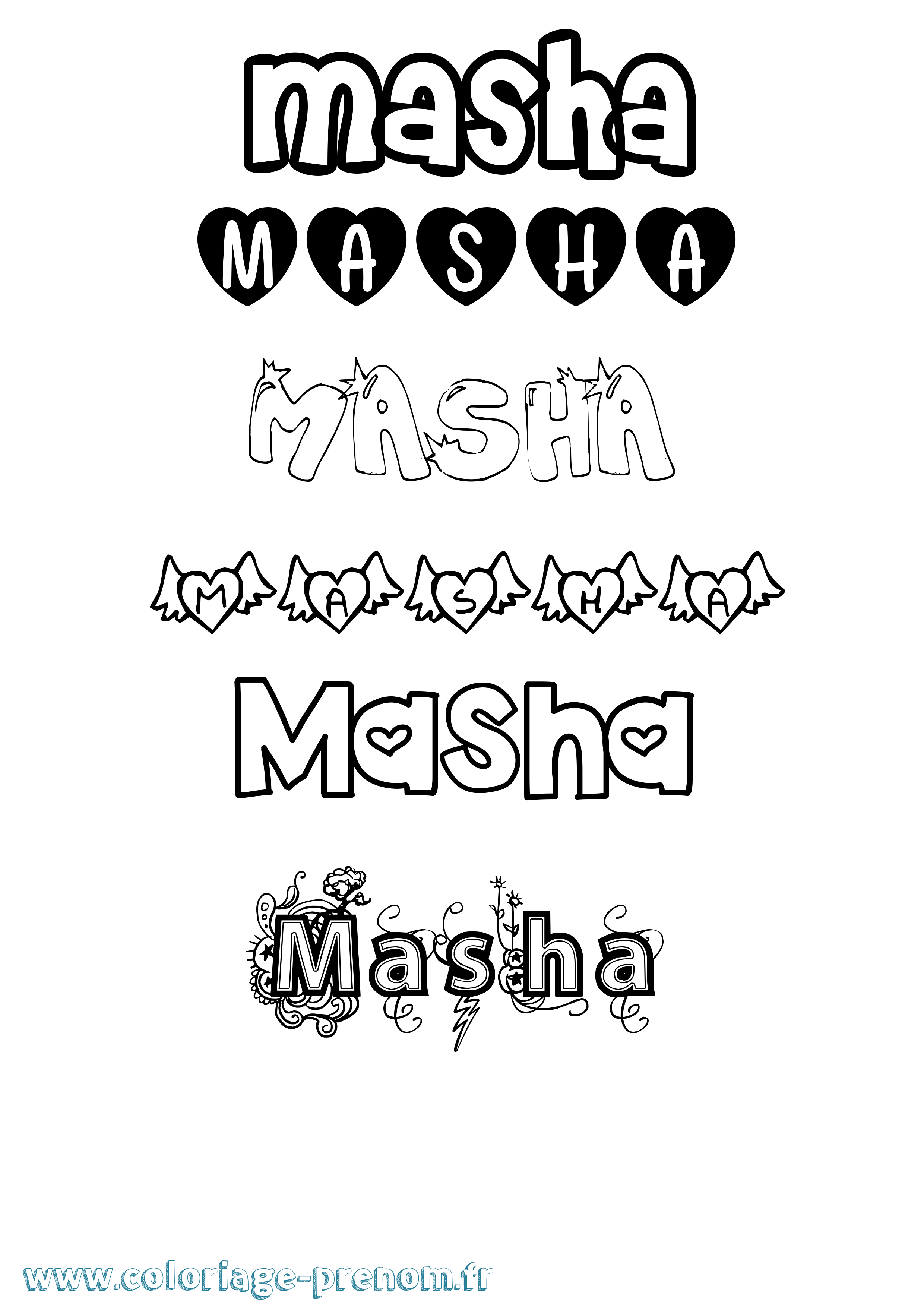 Coloriage prénom Masha Girly