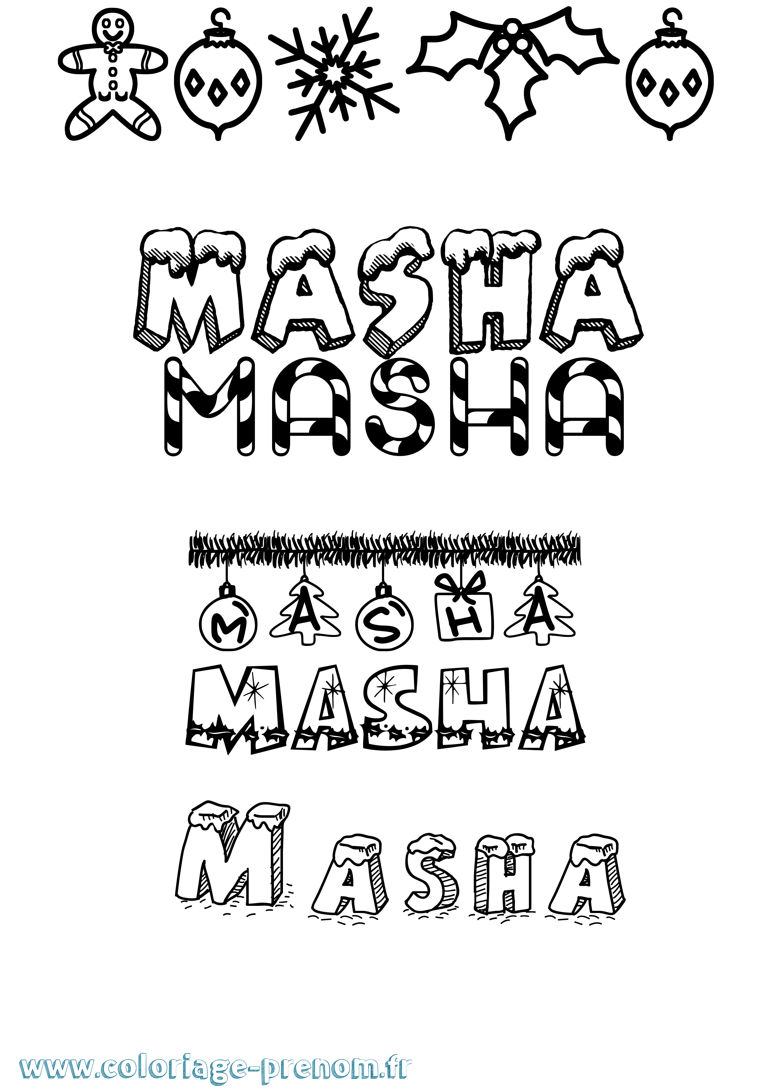 Coloriage prénom Masha Noël