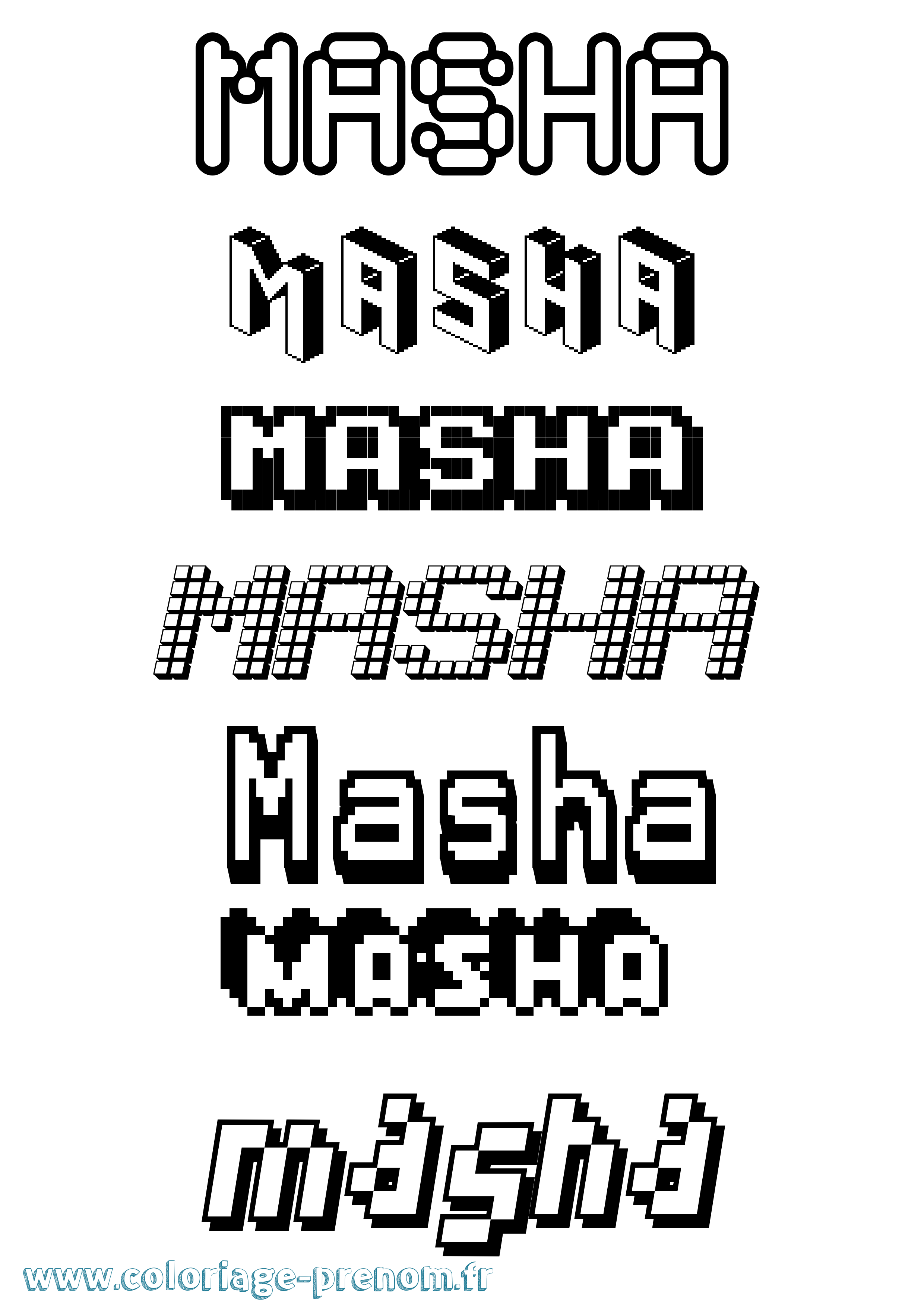 Coloriage prénom Masha Pixel