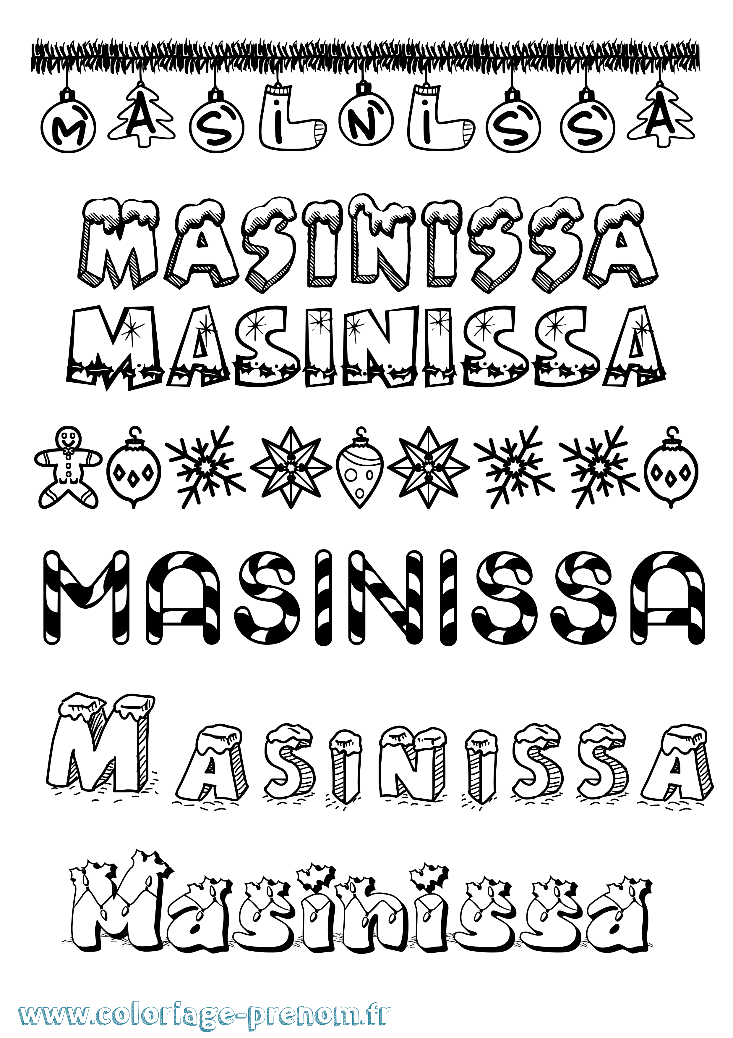 Coloriage prénom Masinissa Noël