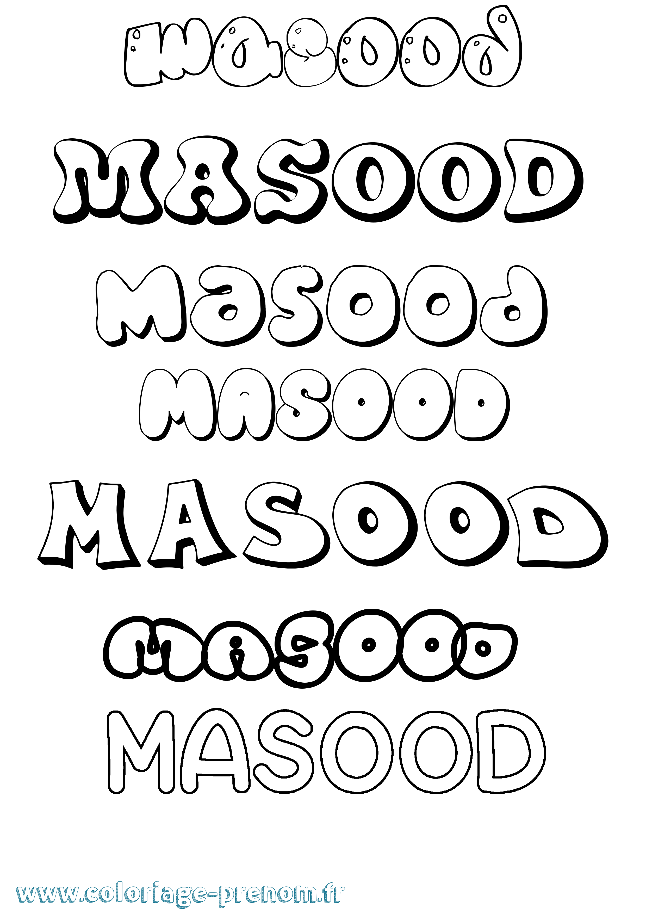Coloriage prénom Masood Bubble