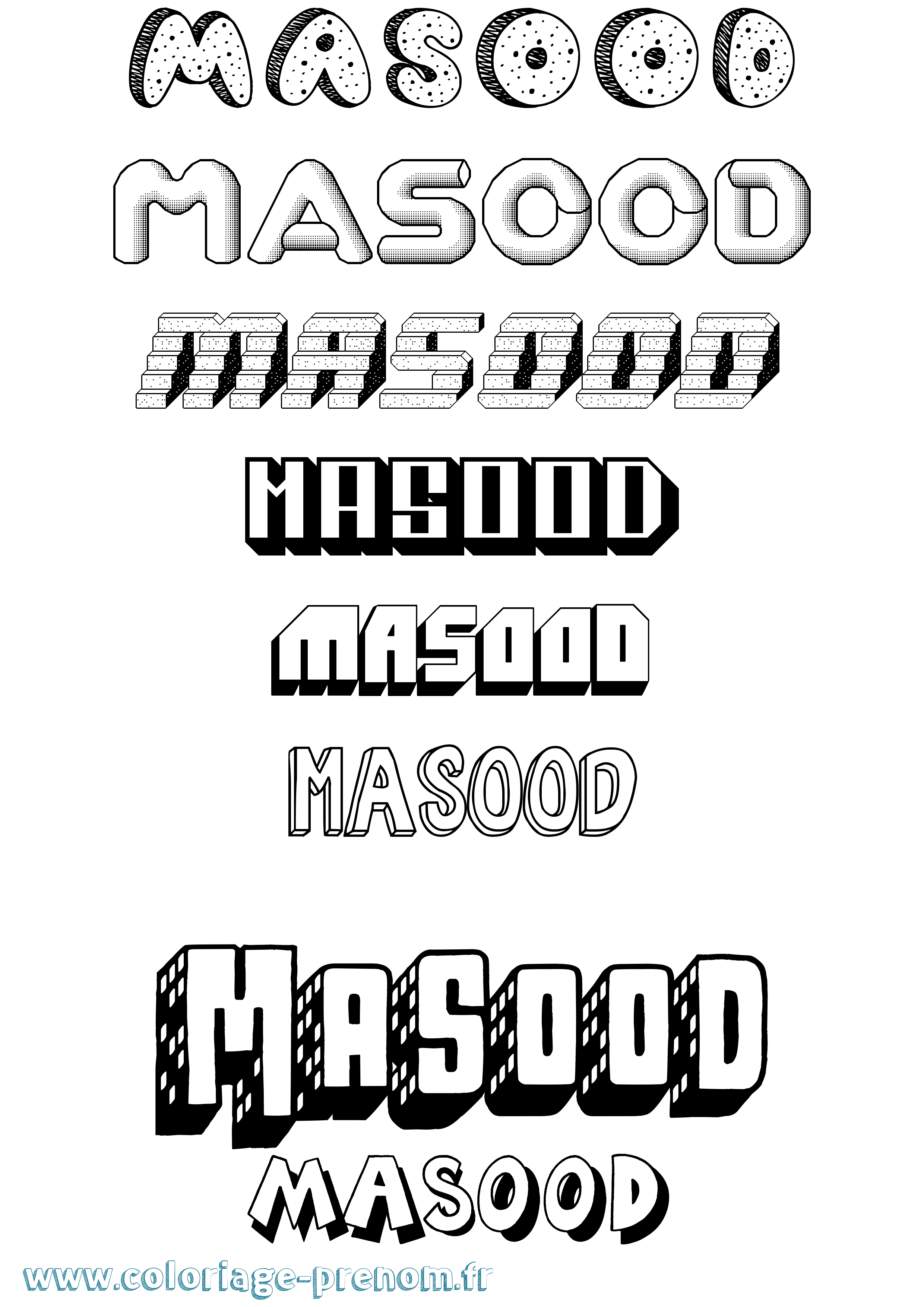 Coloriage prénom Masood Effet 3D