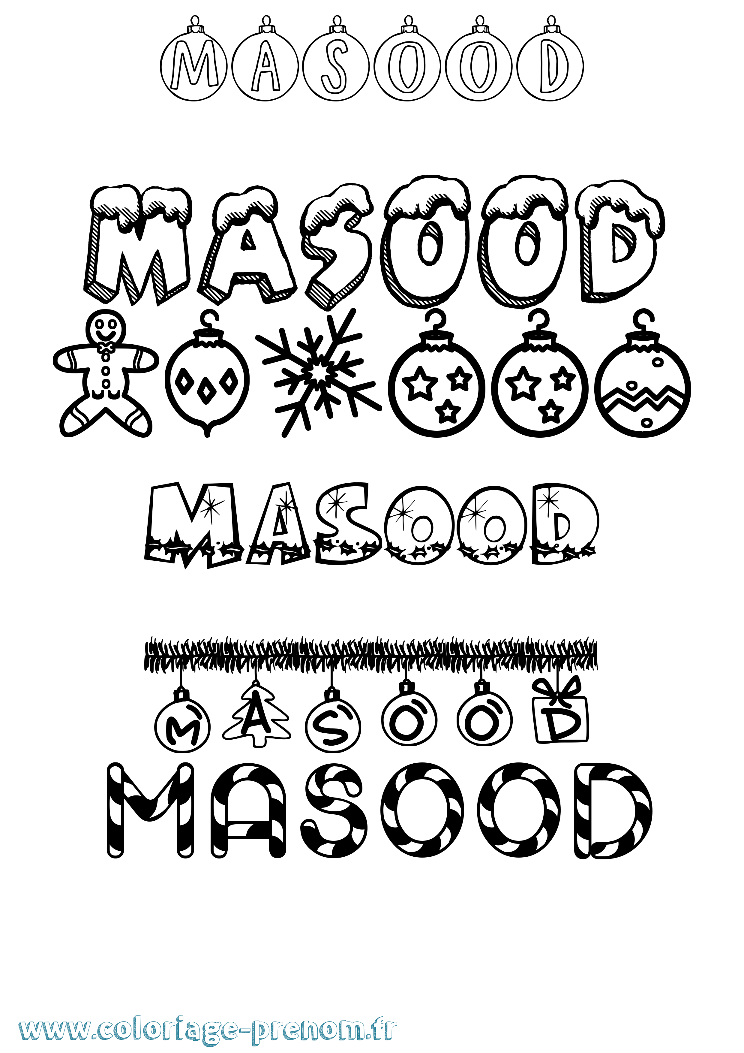Coloriage prénom Masood Noël
