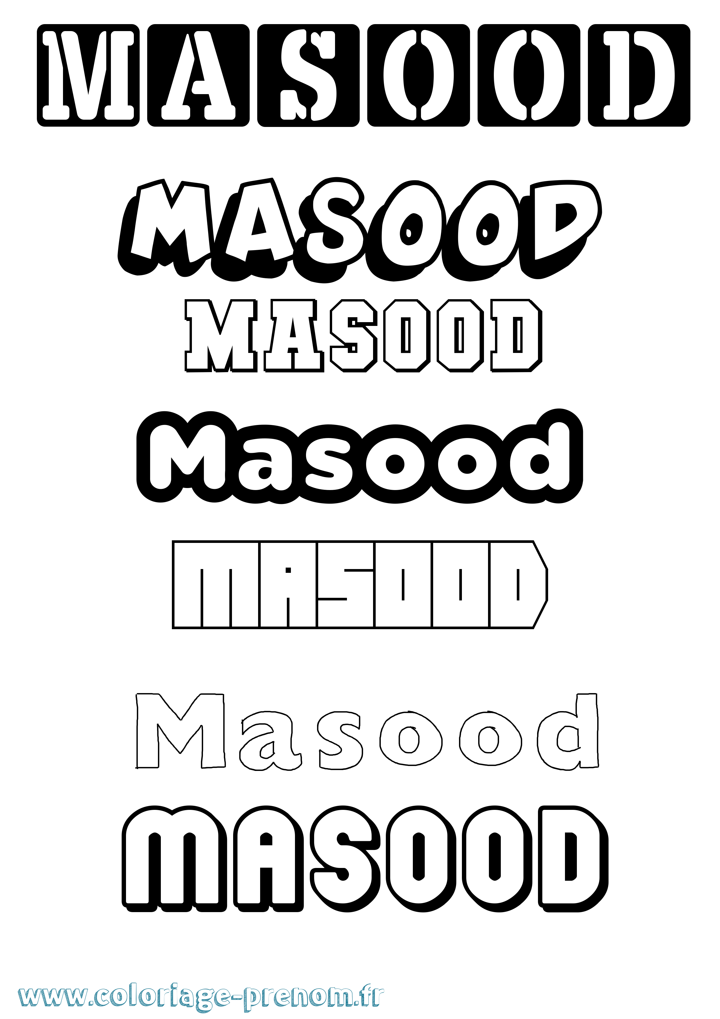 Coloriage prénom Masood Simple