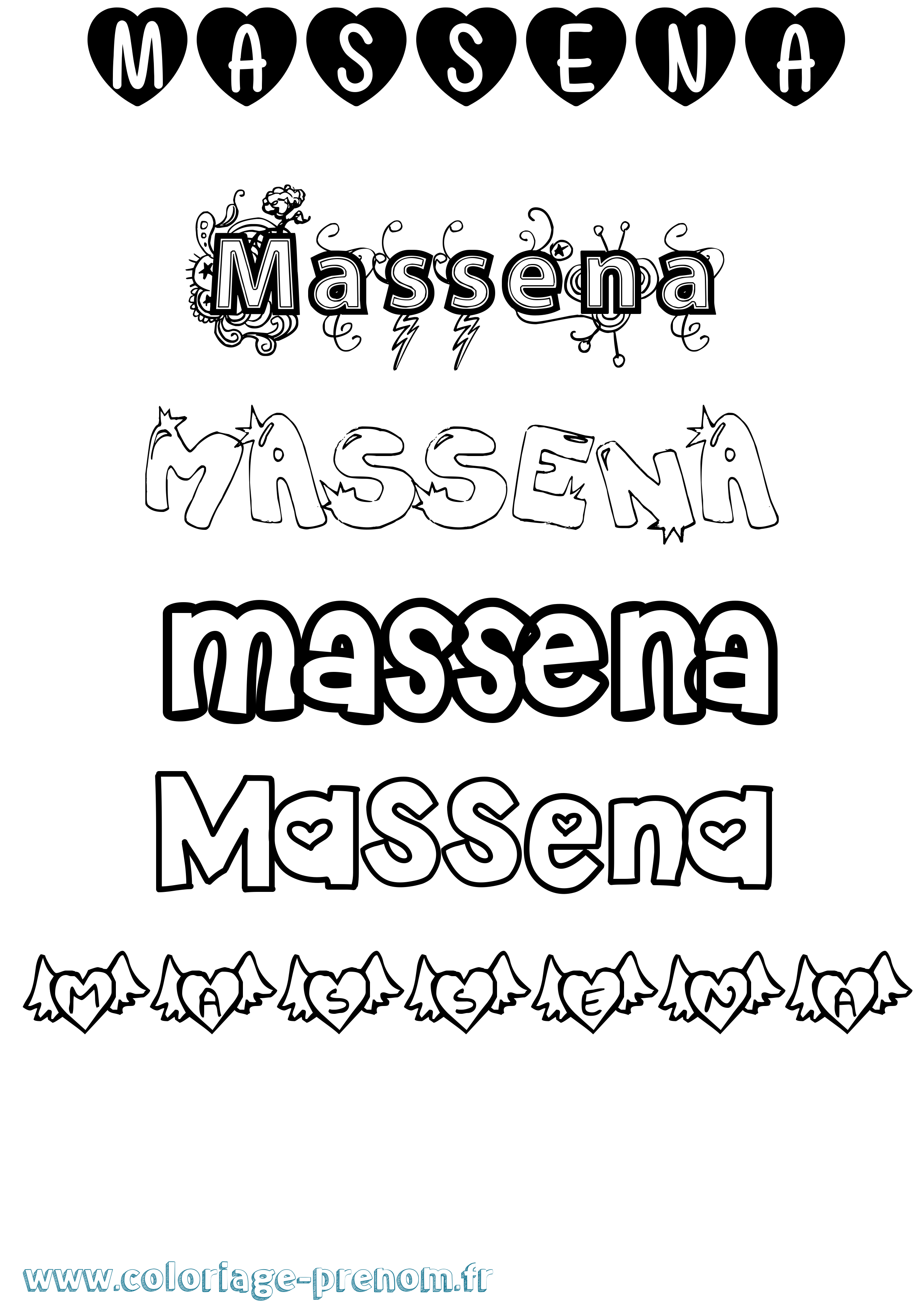 Coloriage prénom Massena Girly