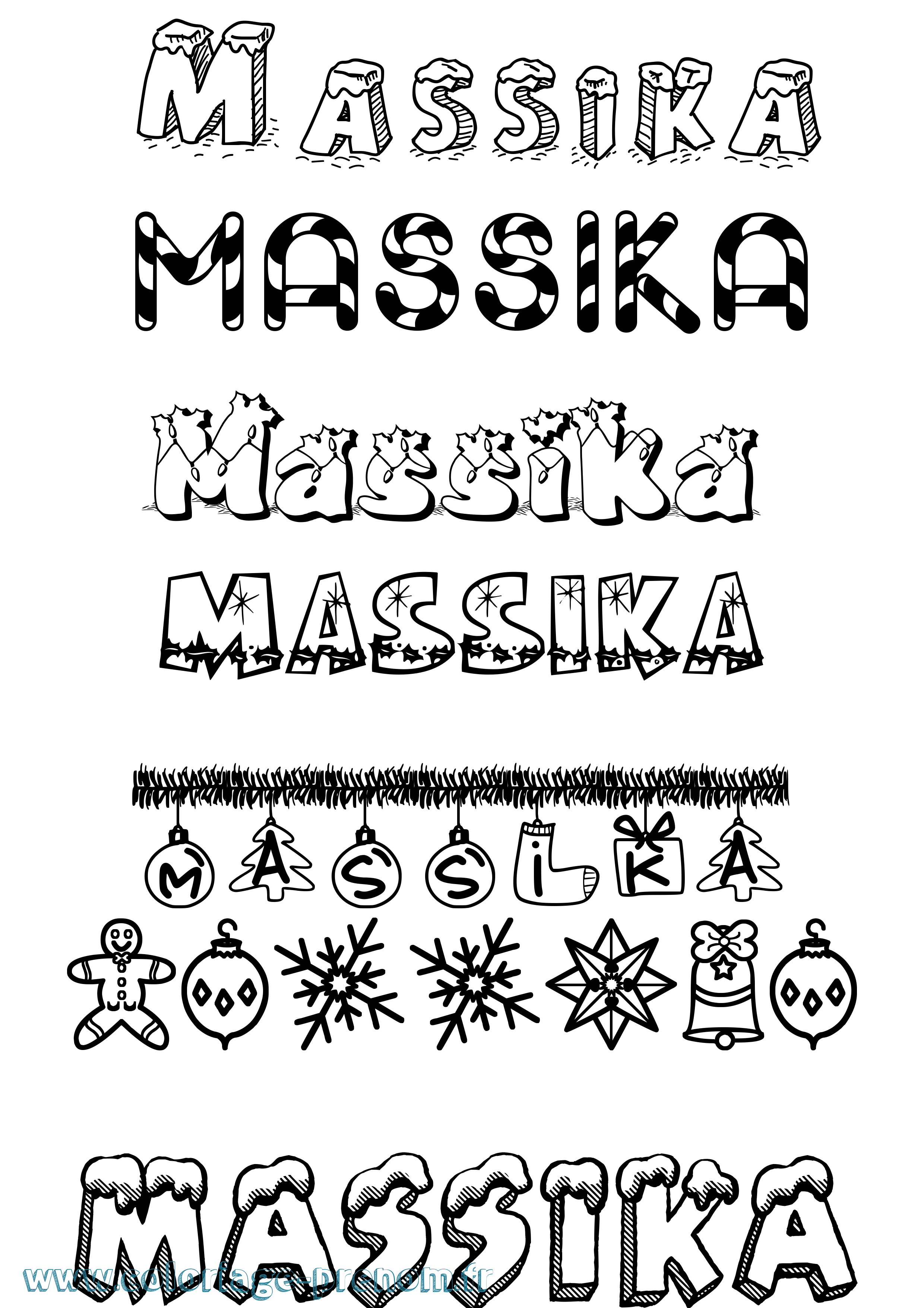 Coloriage prénom Massika Noël