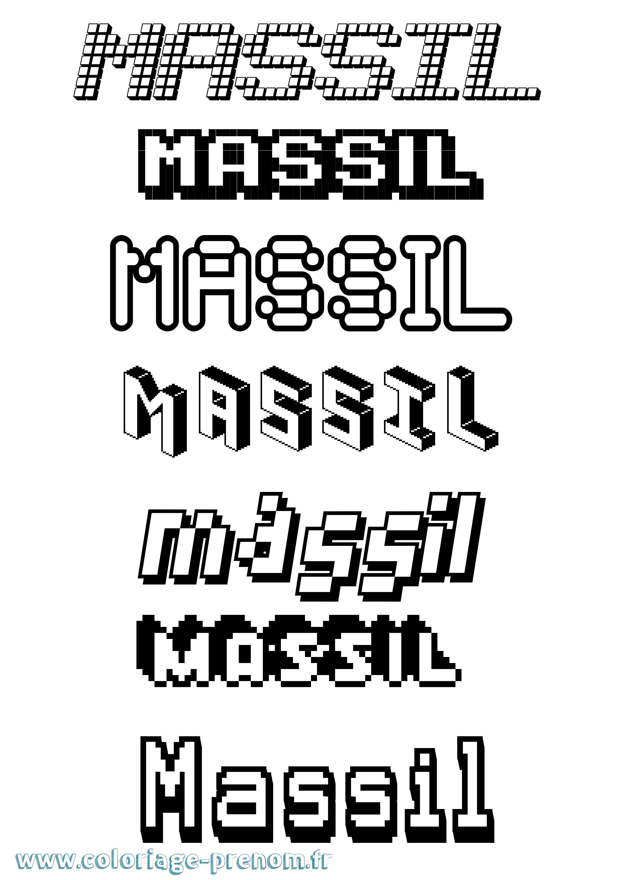 Coloriage prénom Massil Pixel