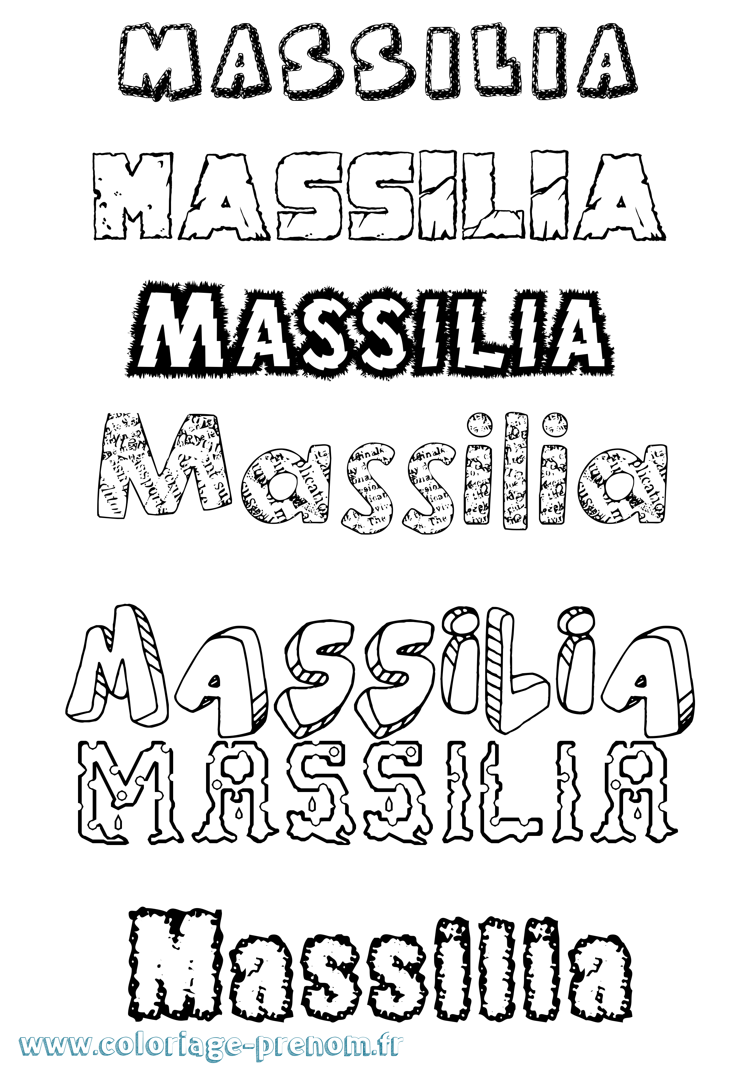 Coloriage prénom Massilia Destructuré