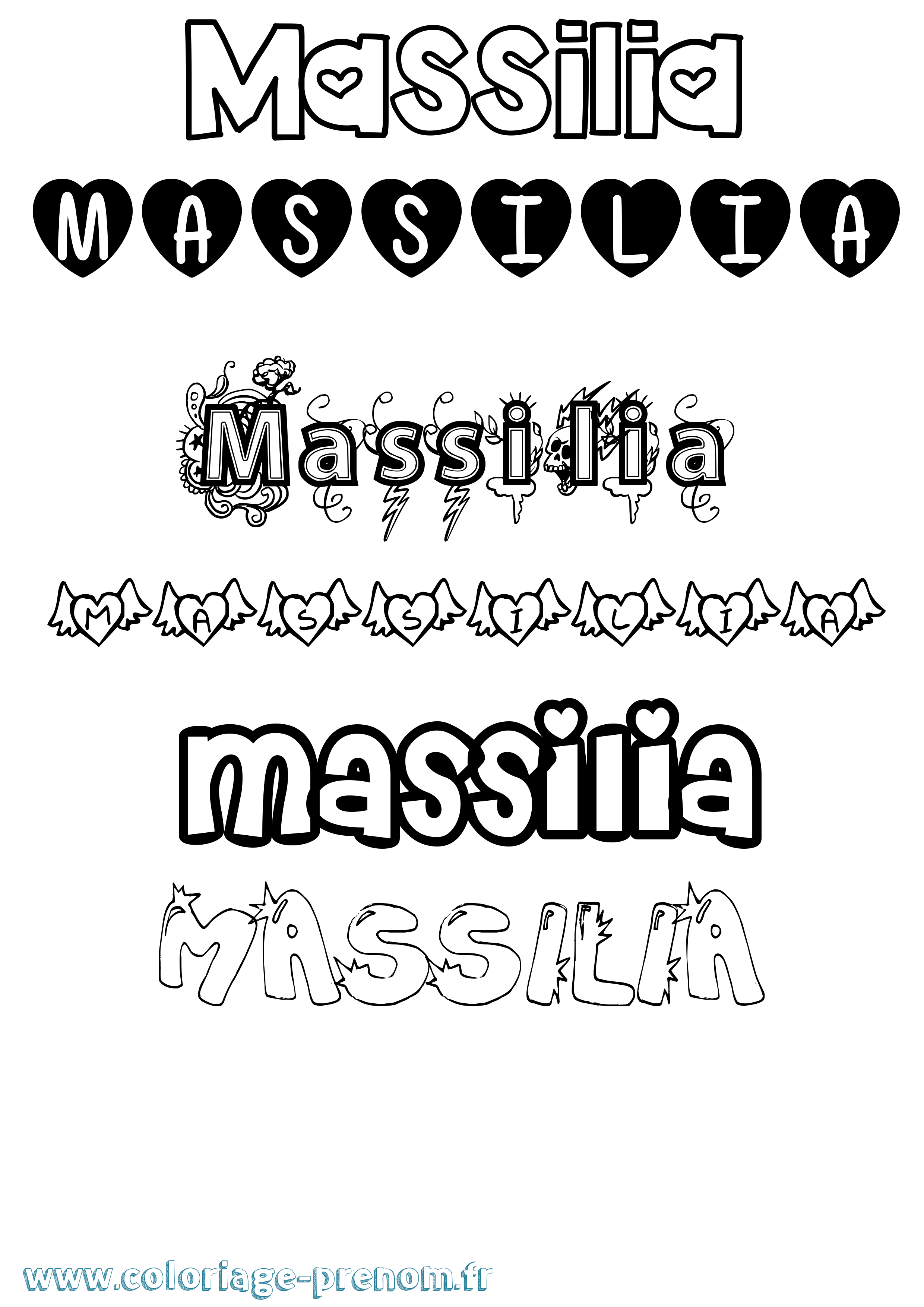 Coloriage prénom Massilia Girly