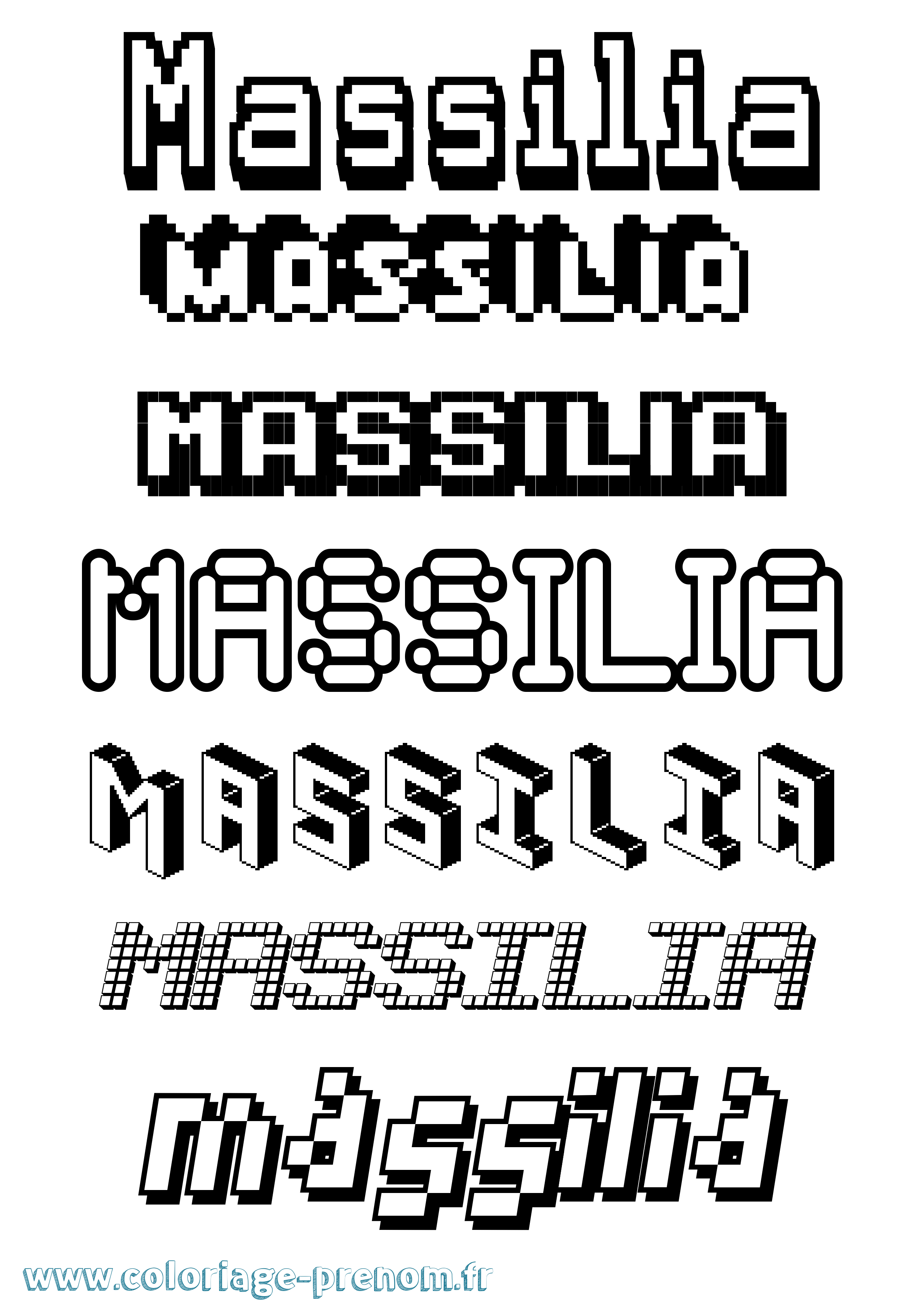Coloriage prénom Massilia Pixel