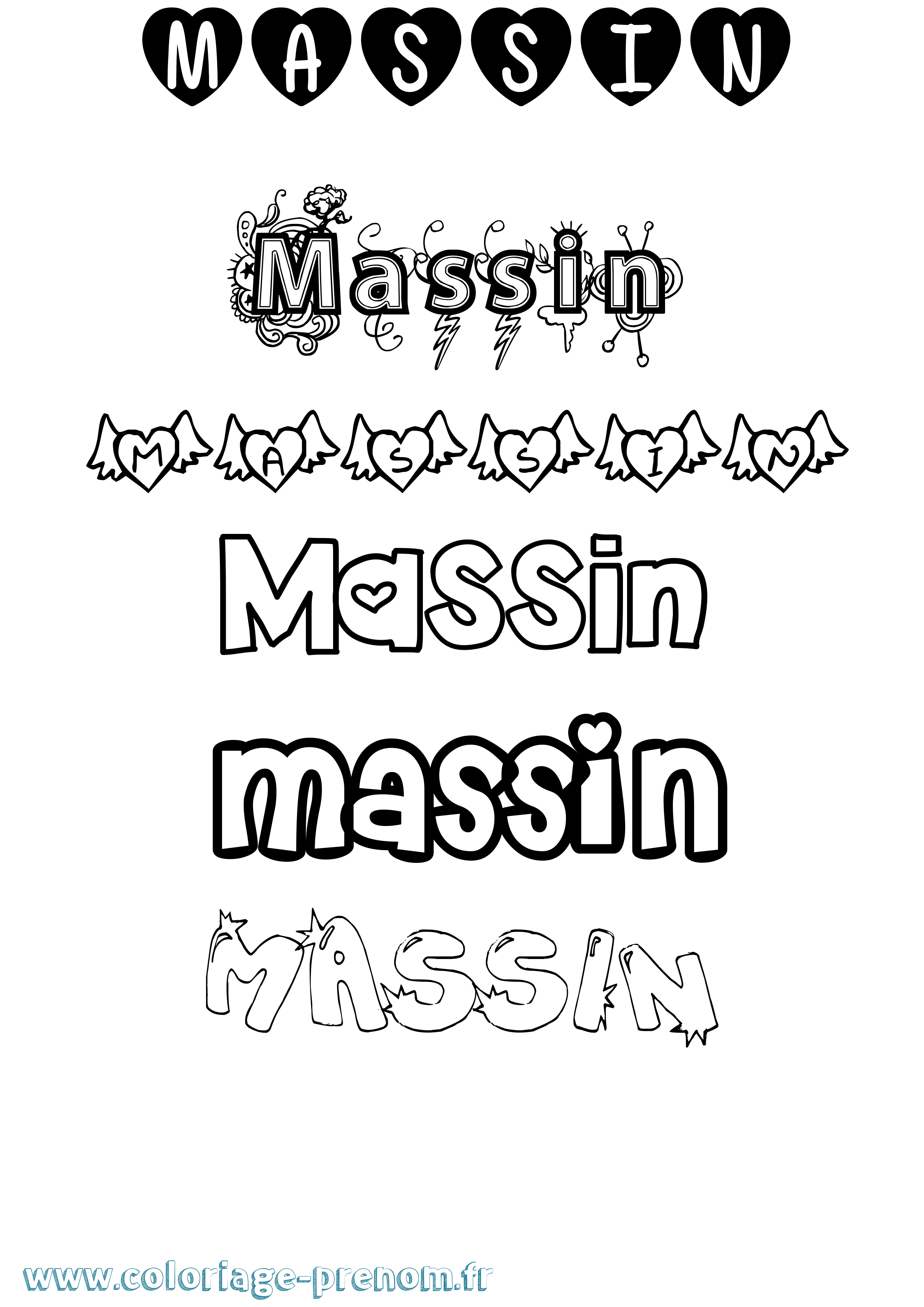 Coloriage prénom Massin Girly