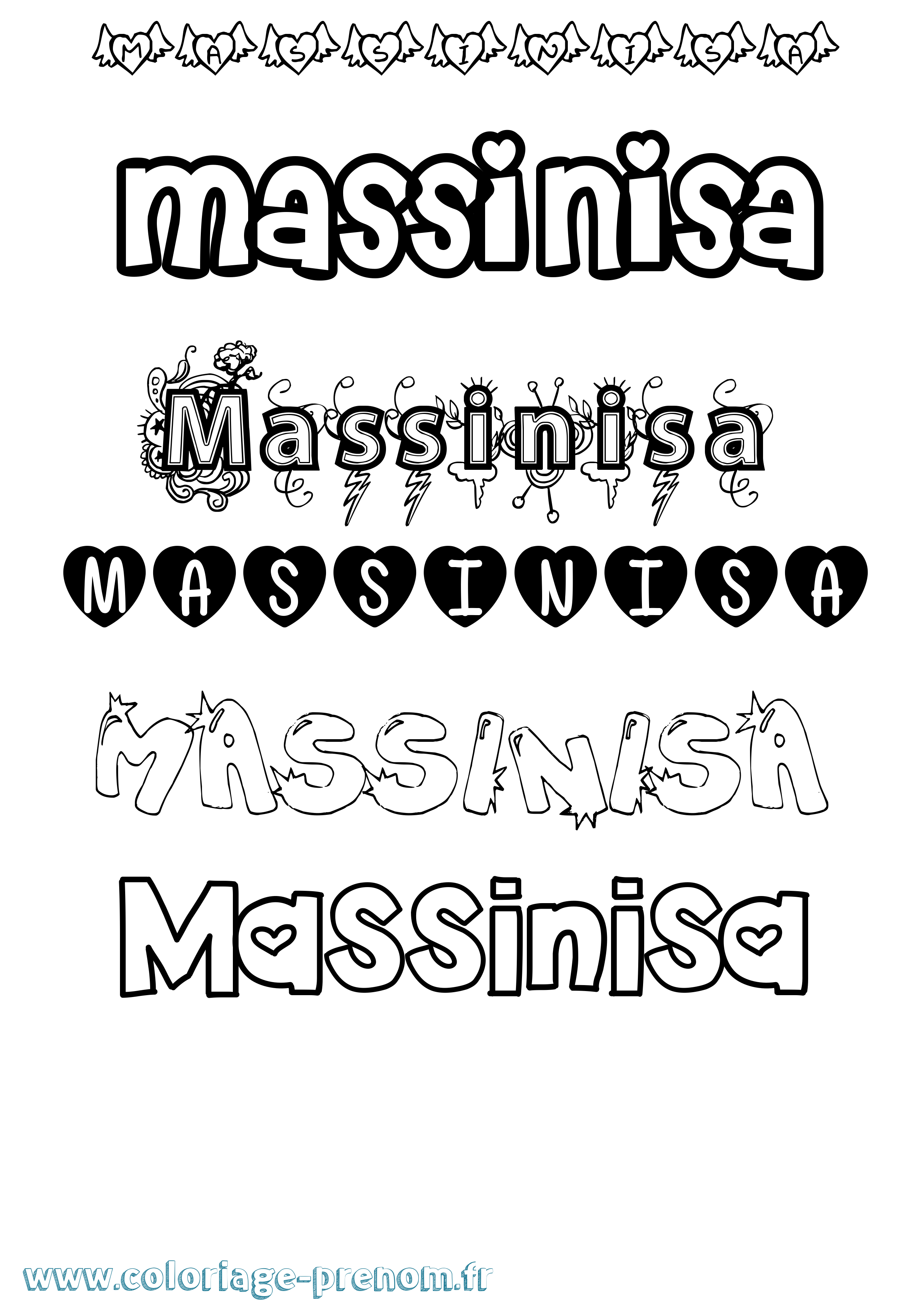 Coloriage prénom Massinisa Girly