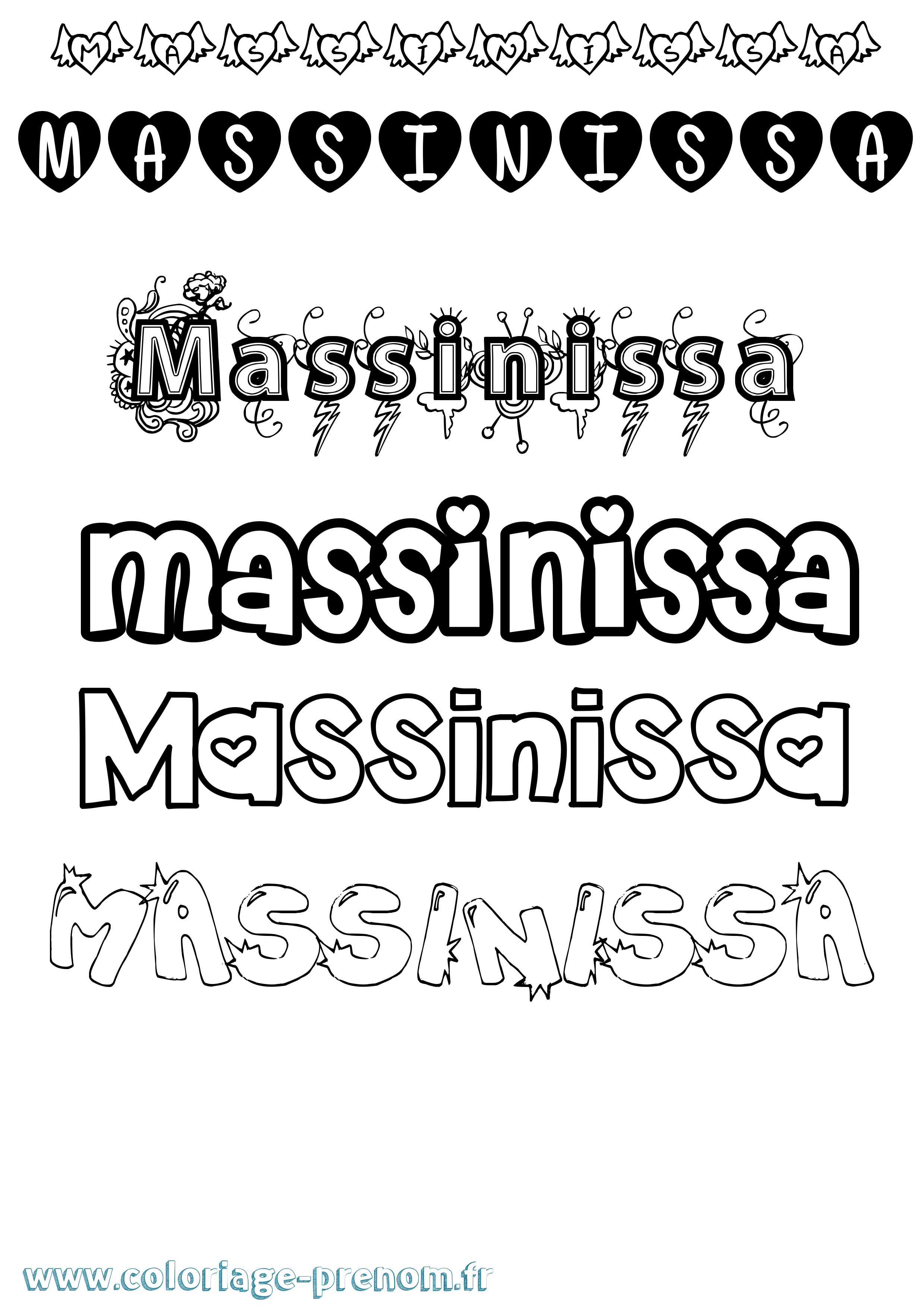 Coloriage prénom Massinissa Girly