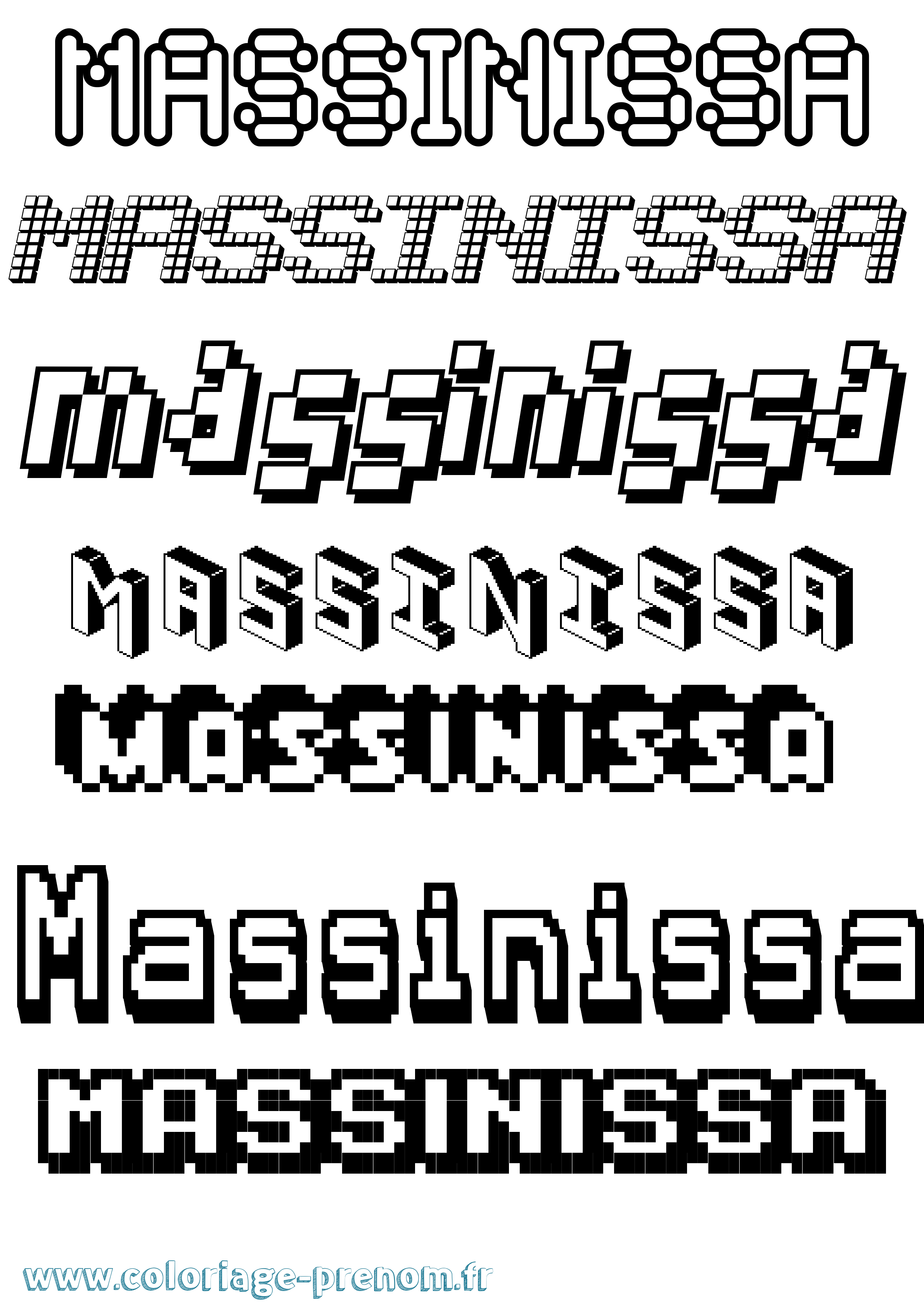 Coloriage prénom Massinissa Pixel