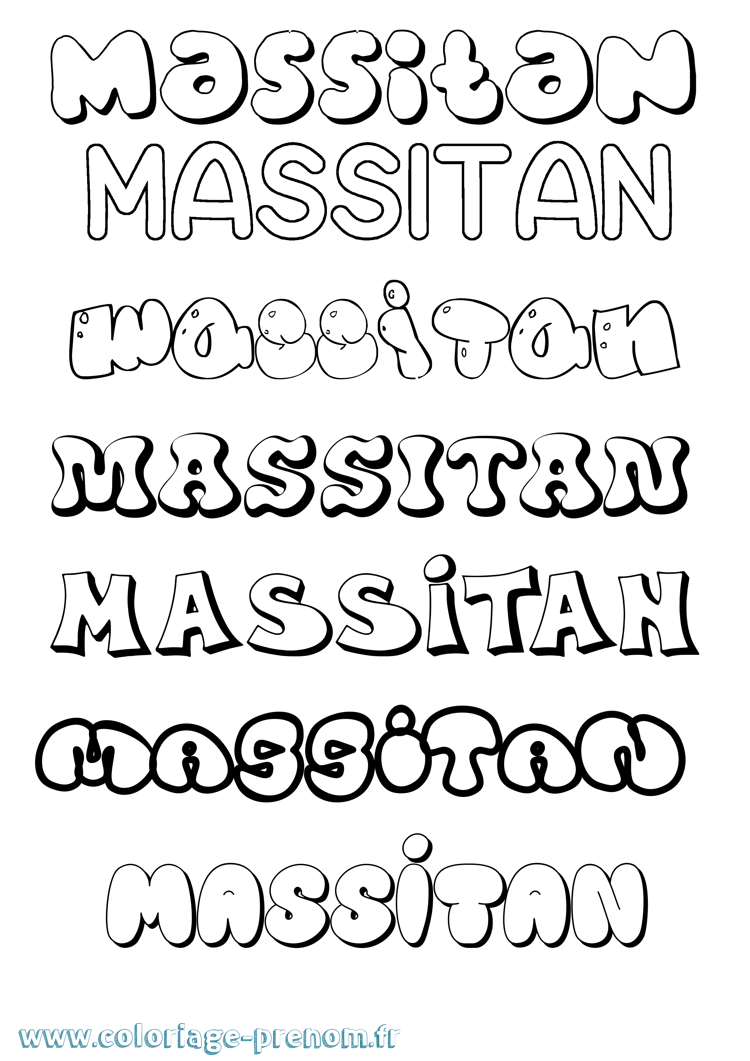 Coloriage prénom Massitan Bubble