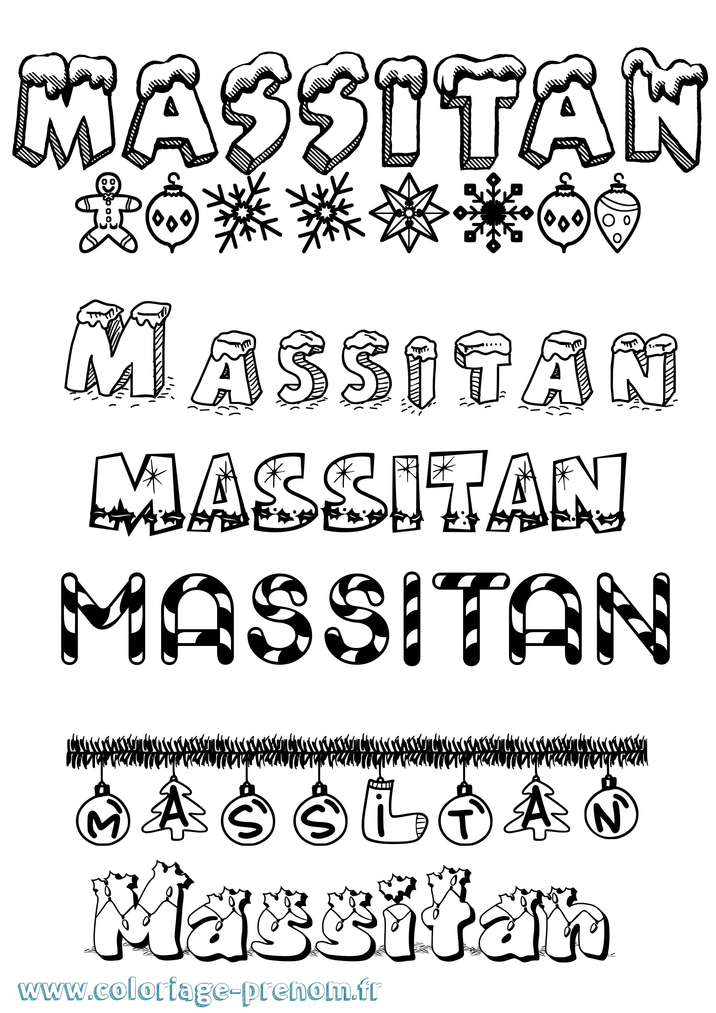 Coloriage prénom Massitan Noël