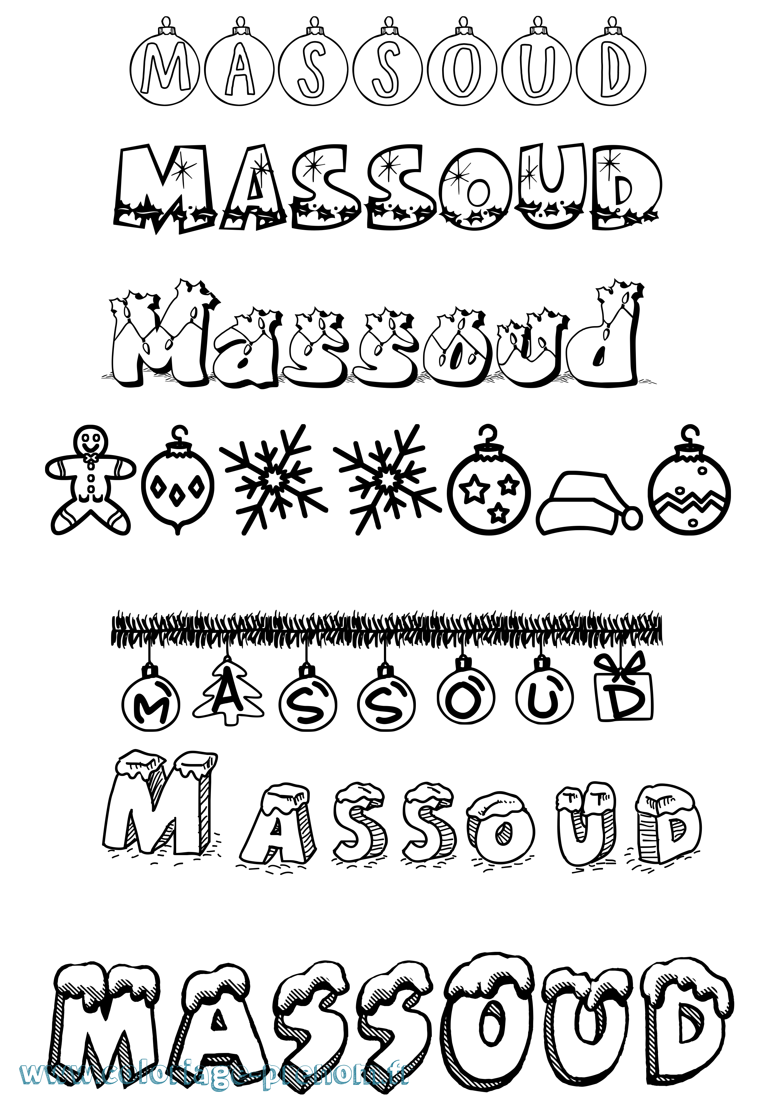 Coloriage prénom Massoud Noël