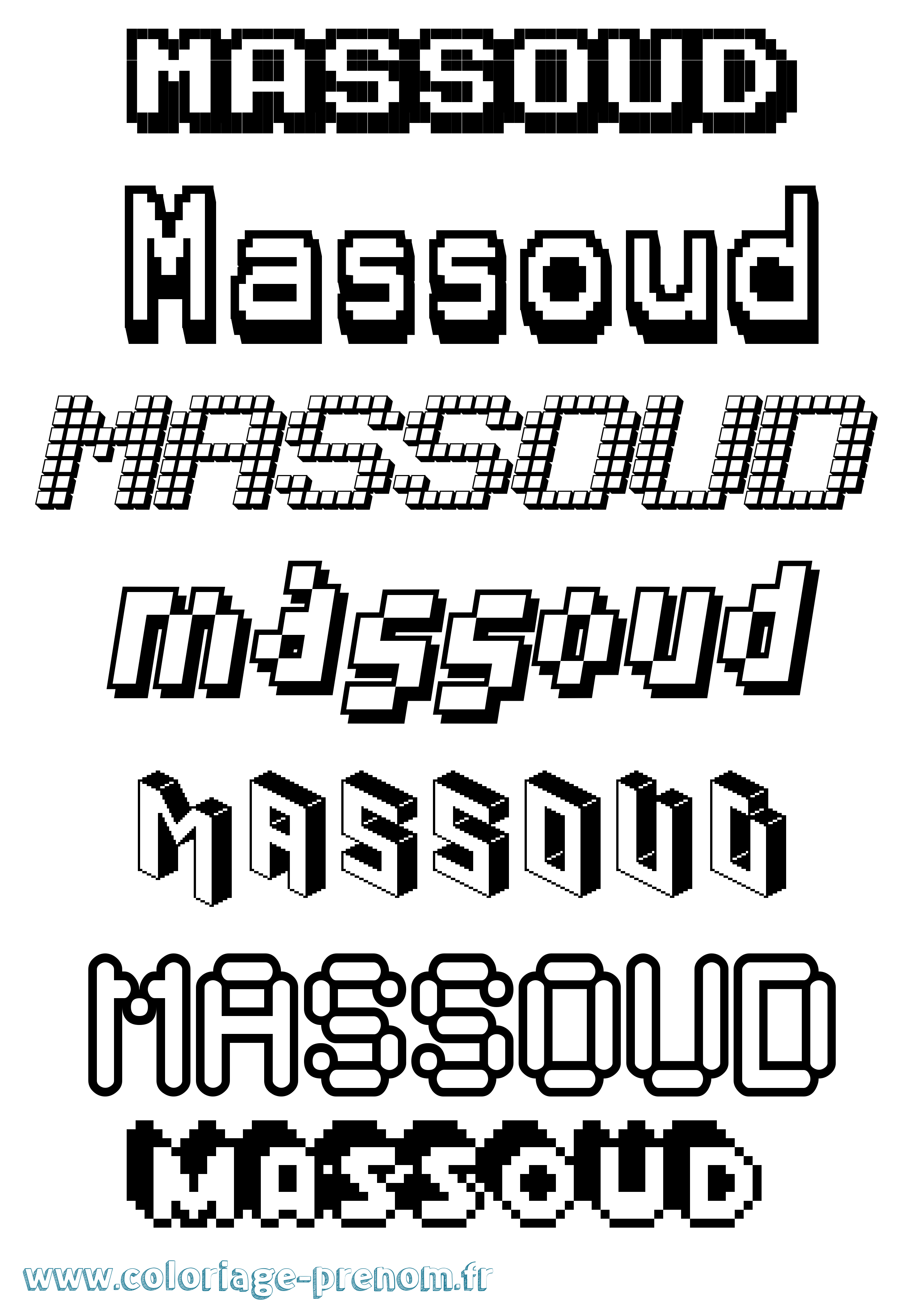 Coloriage prénom Massoud Pixel