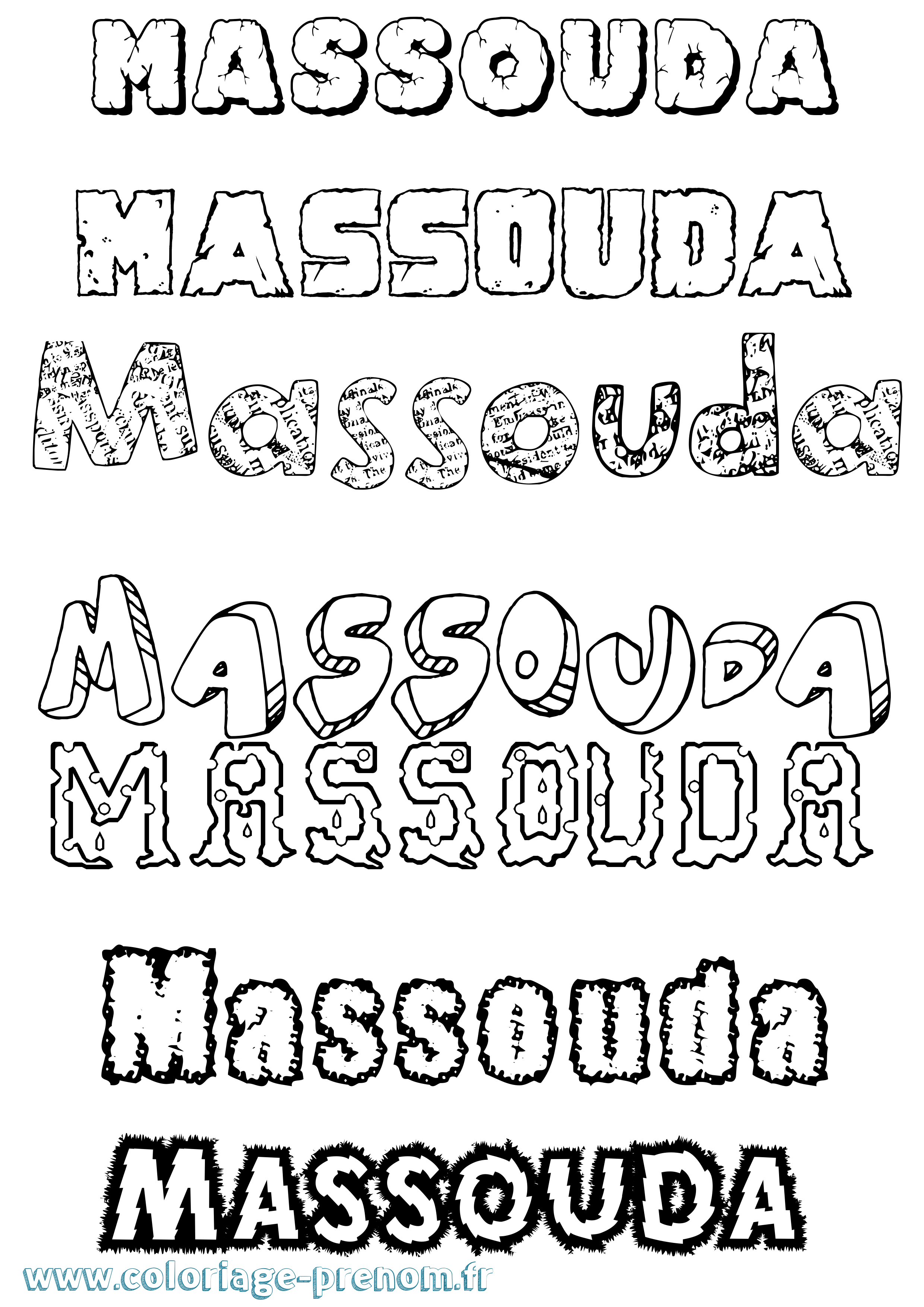 Coloriage prénom Massouda Destructuré