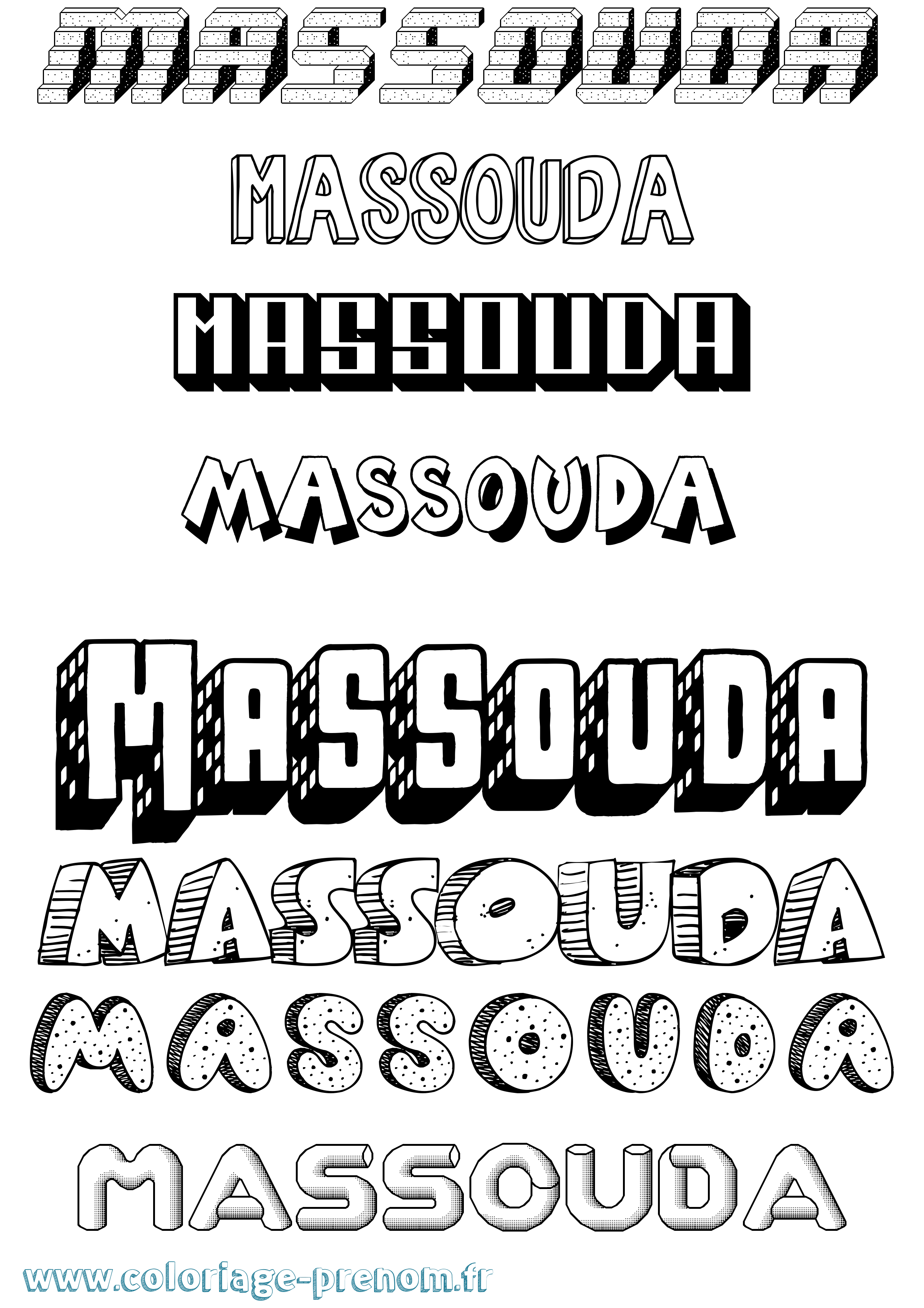 Coloriage prénom Massouda Effet 3D