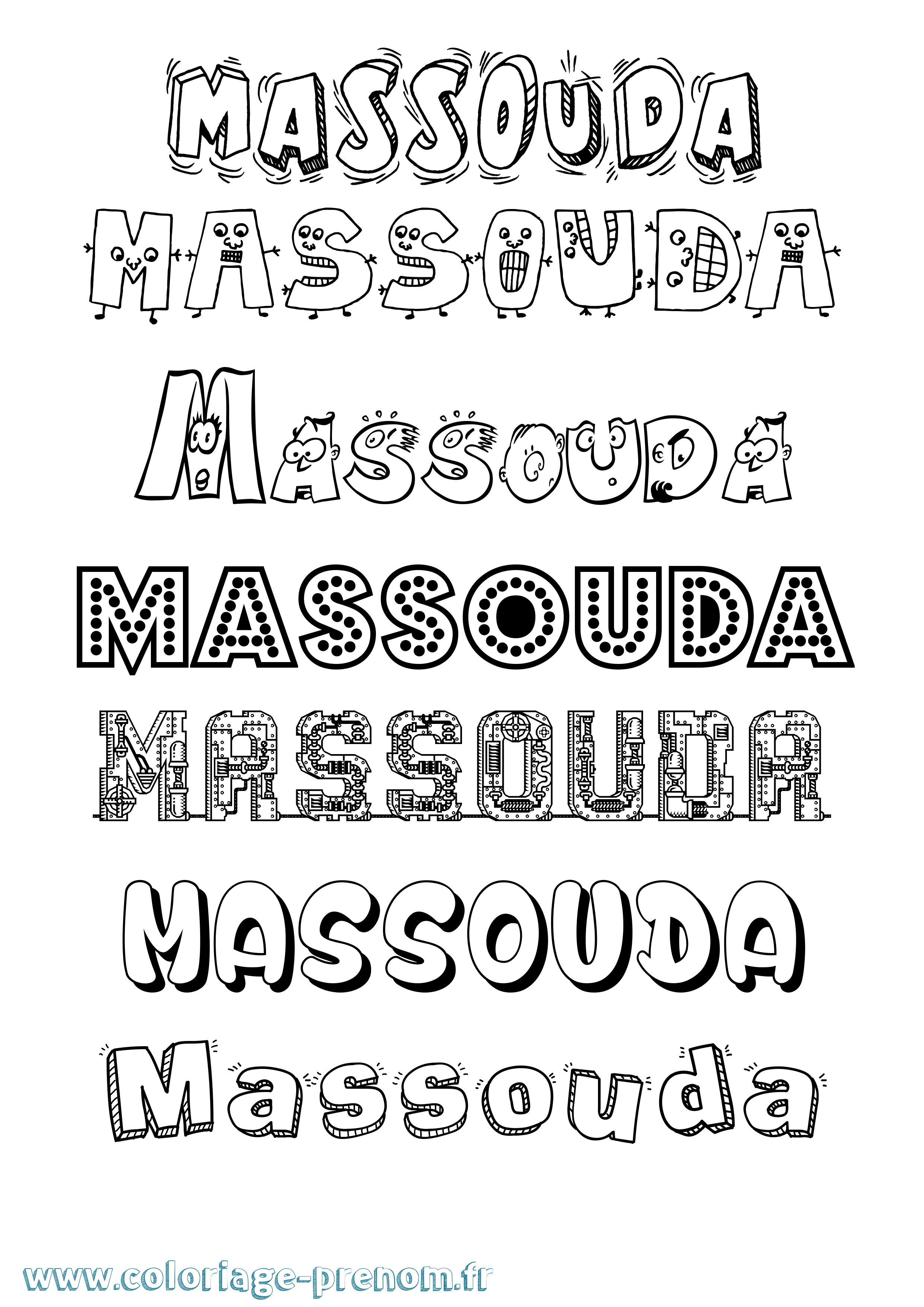 Coloriage prénom Massouda Fun