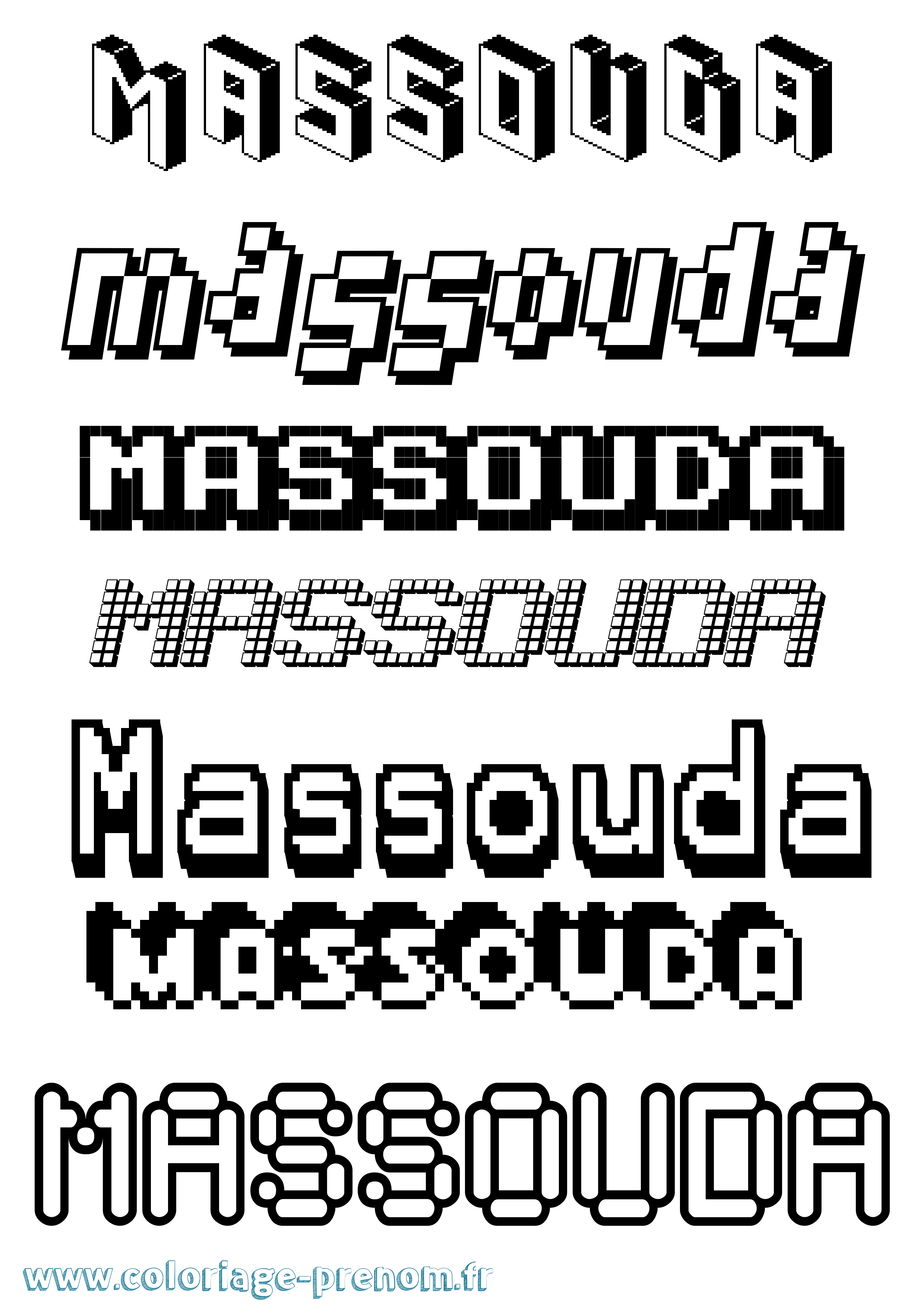 Coloriage prénom Massouda Pixel