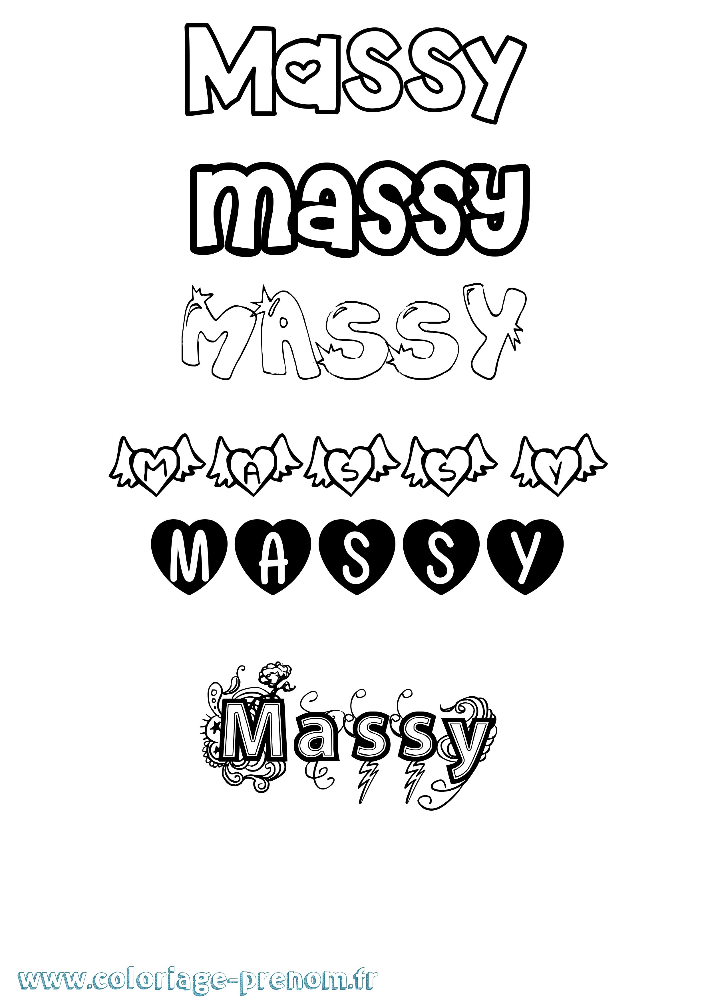 Coloriage prénom Massy Girly