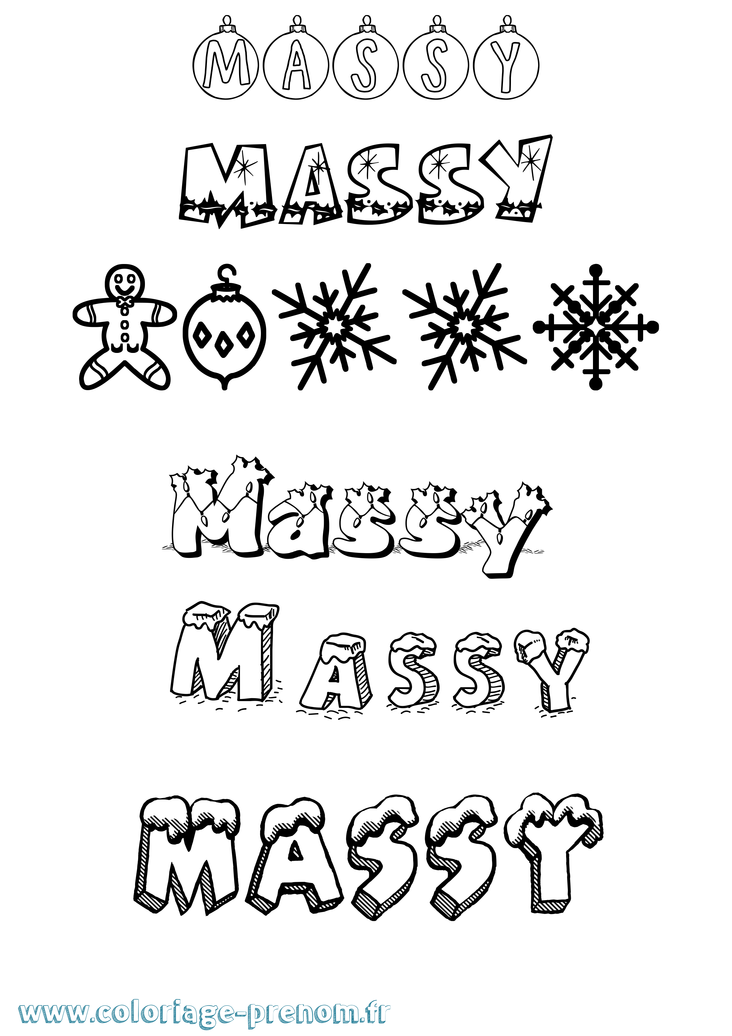 Coloriage prénom Massy Noël