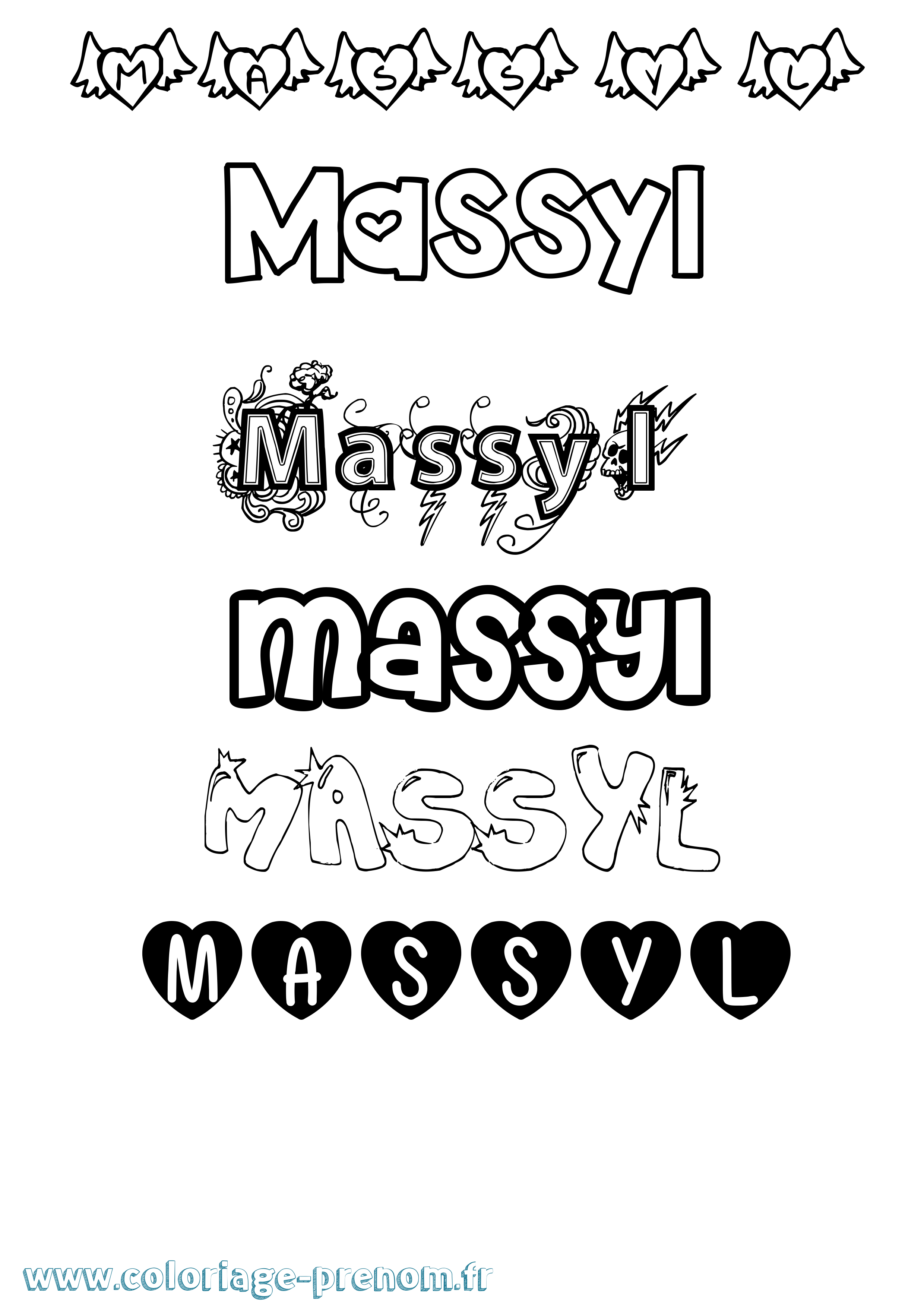 Coloriage prénom Massyl Girly