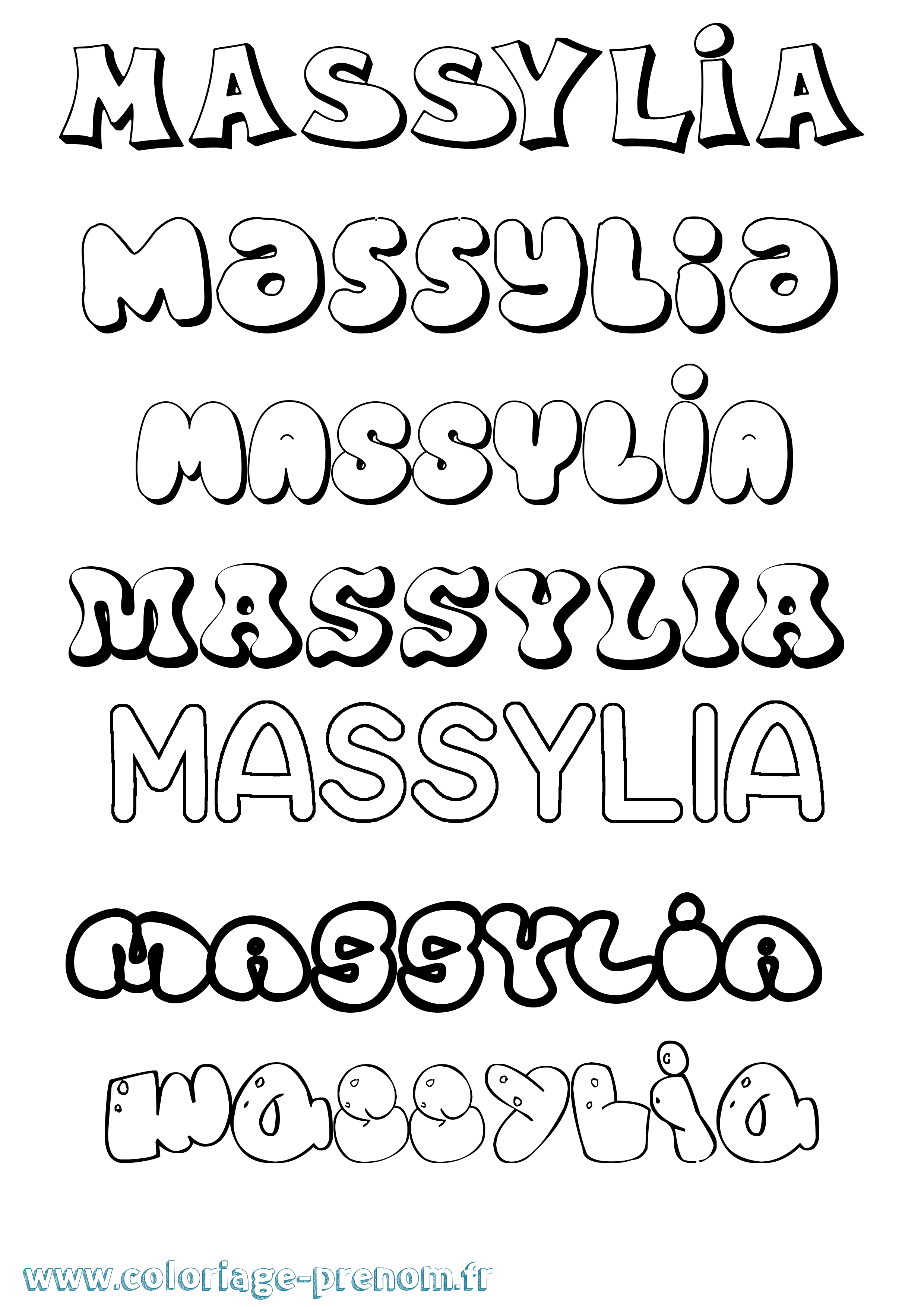 Coloriage prénom Massylia Bubble