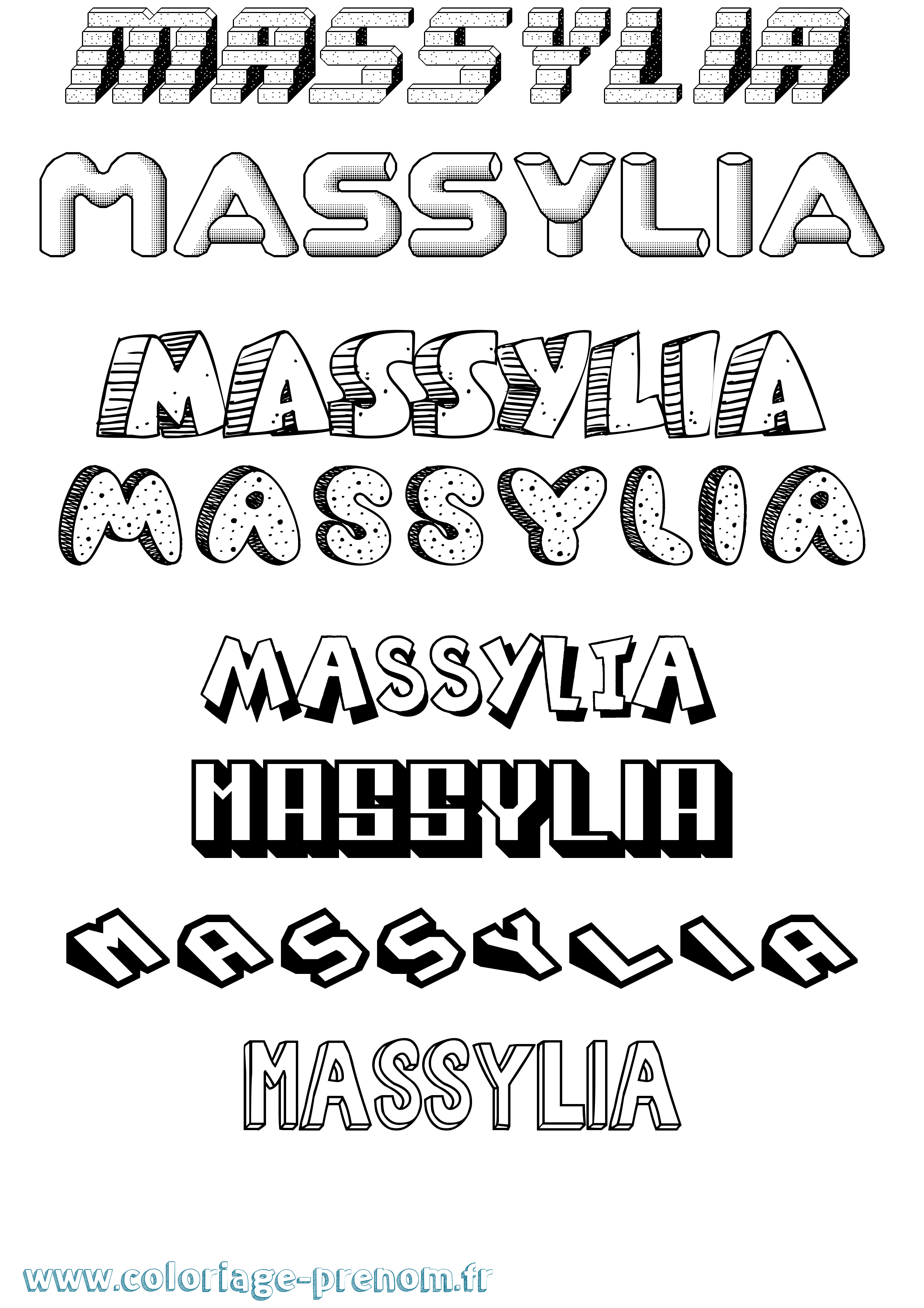 Coloriage prénom Massylia Effet 3D