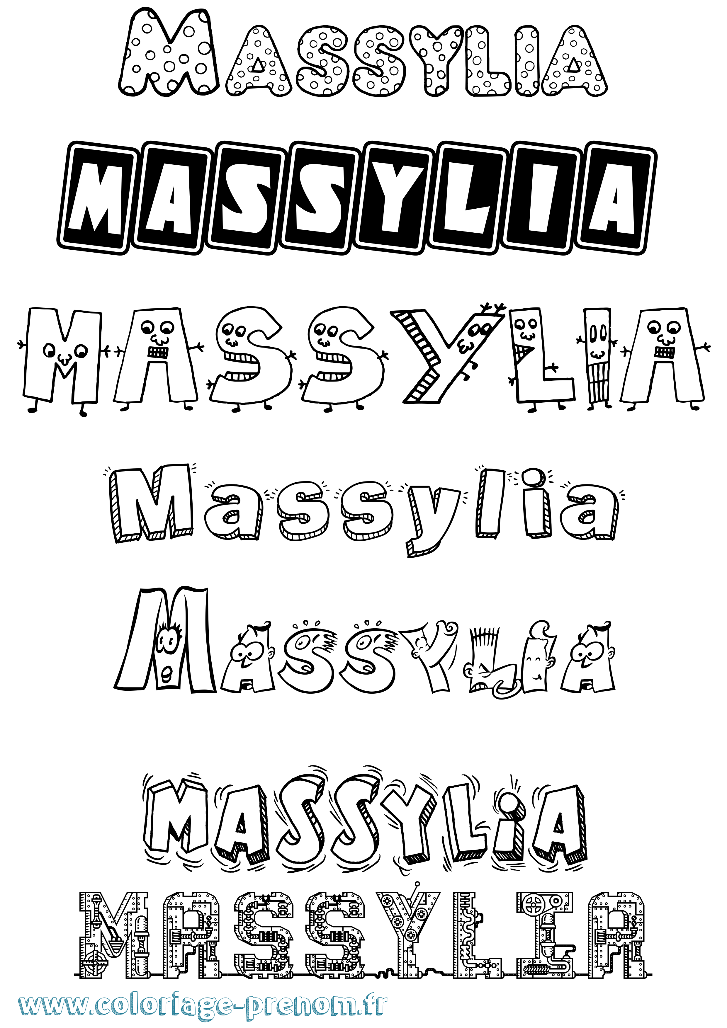Coloriage prénom Massylia Fun