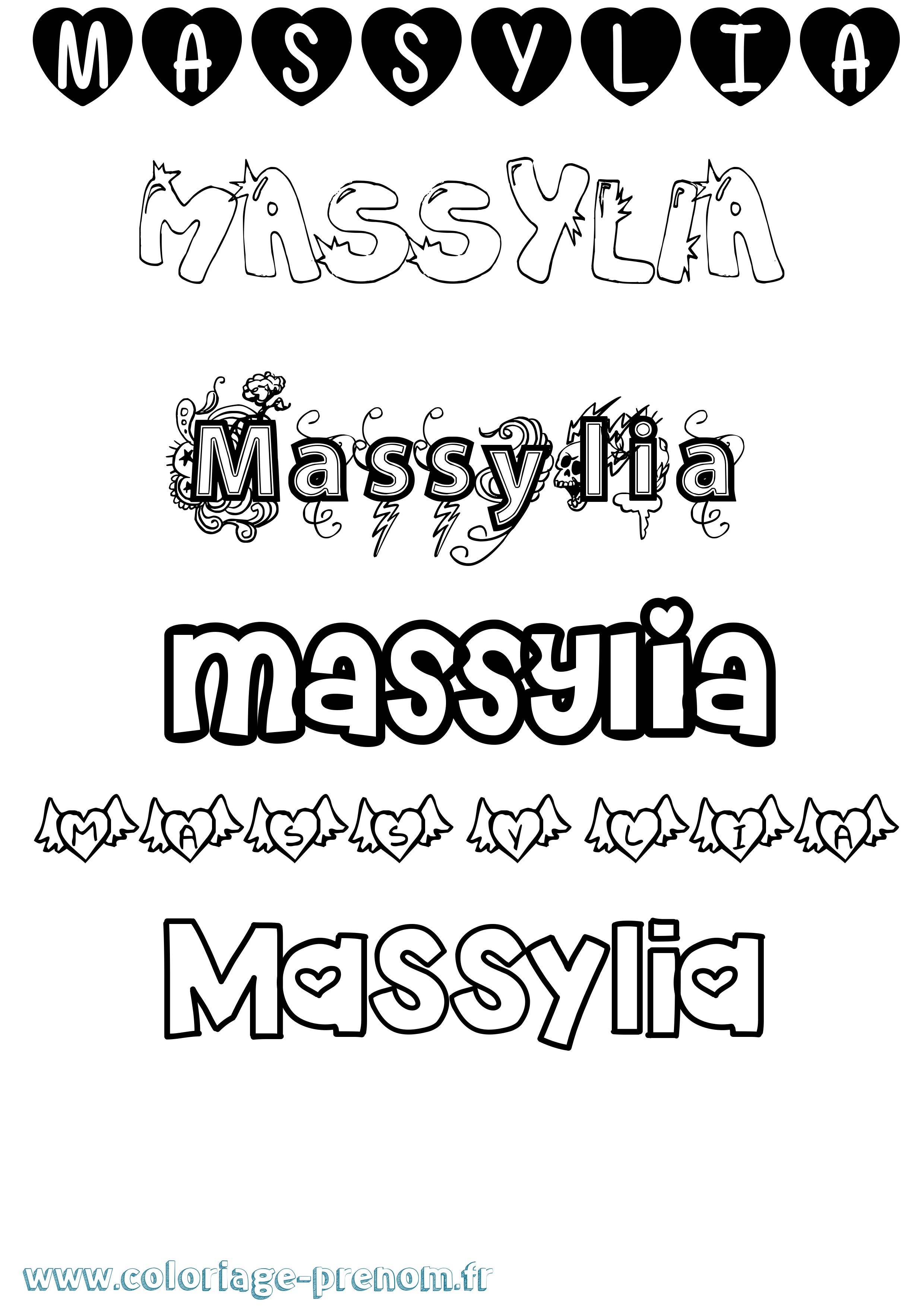 Coloriage prénom Massylia Girly