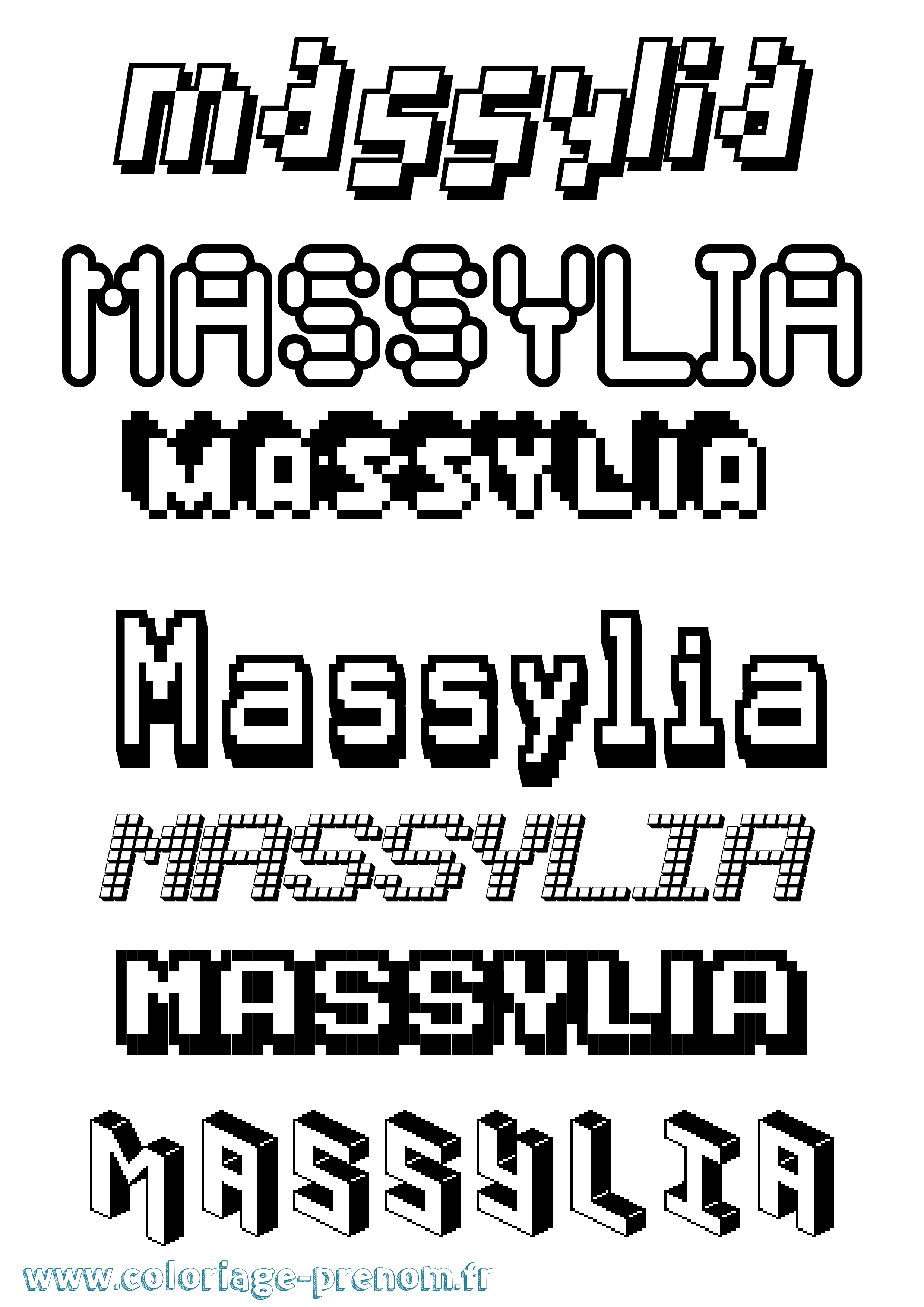 Coloriage prénom Massylia Pixel